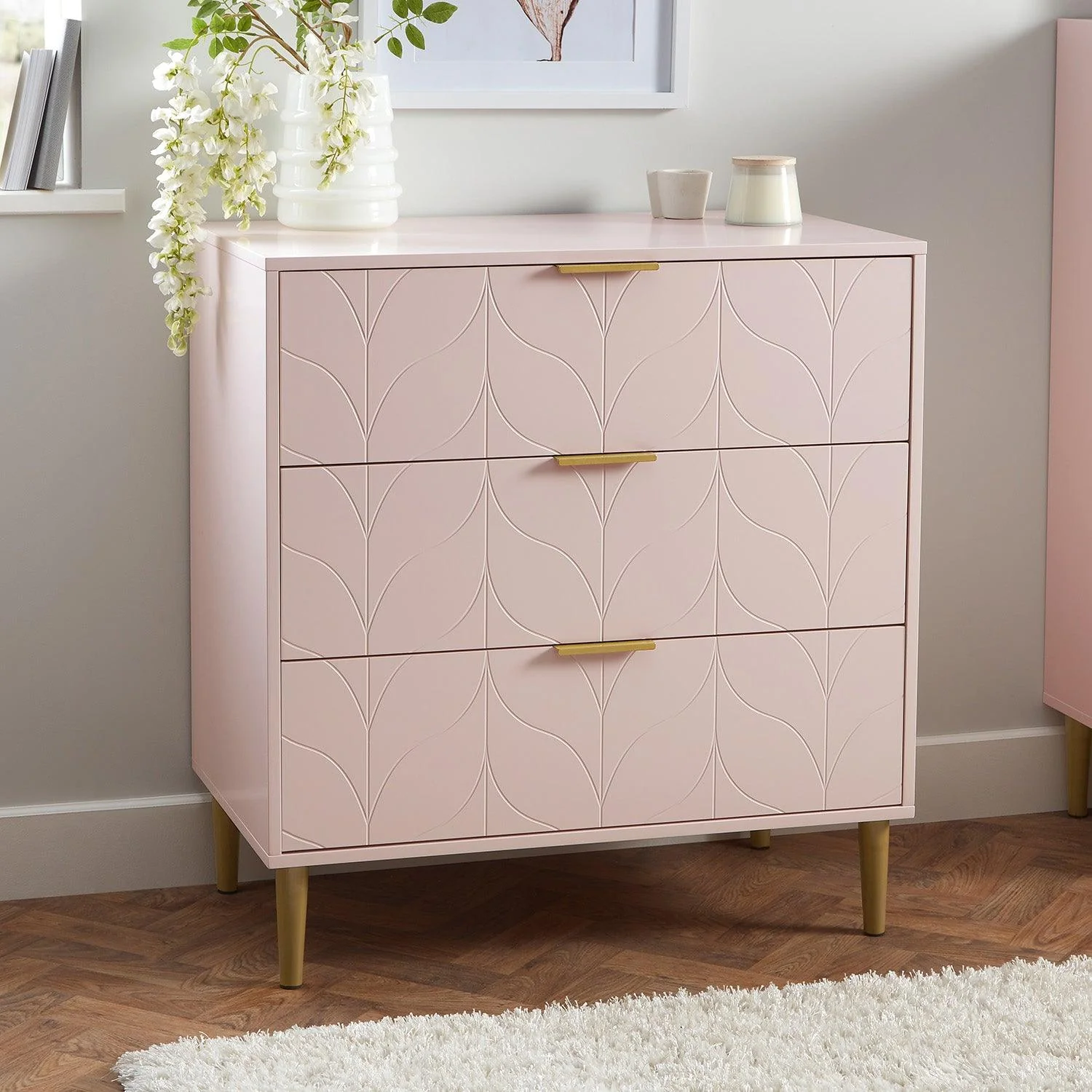 Gloria 3 Piece Bedroom Furniture Set - 3 Drawer Chest of Drawers - Blush Pink - Image 6