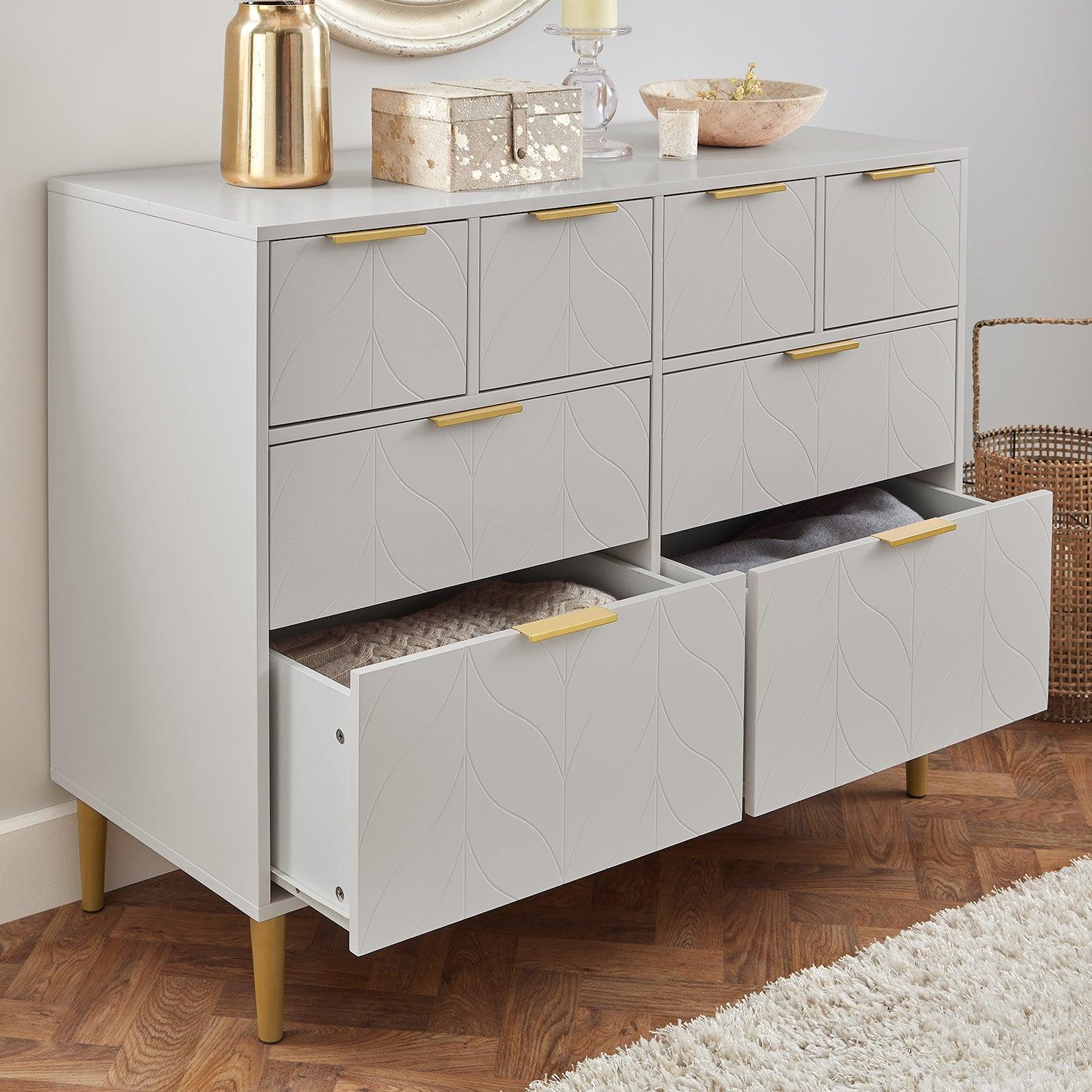 Gloria 3 Piece Bedroom Furniture Set - 4 Over 4 Chest of Drawers - Grey - Image 7