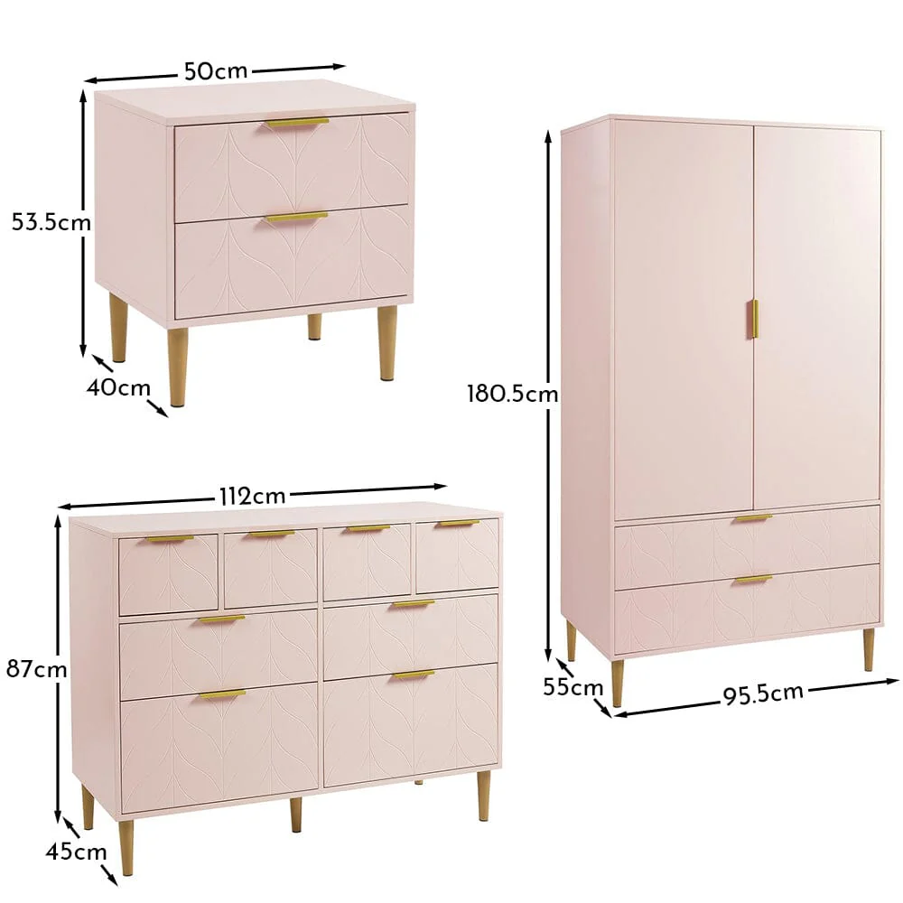 Gloria 3 Piece Bedroom Furniture Set - Blush Pink - Image 18