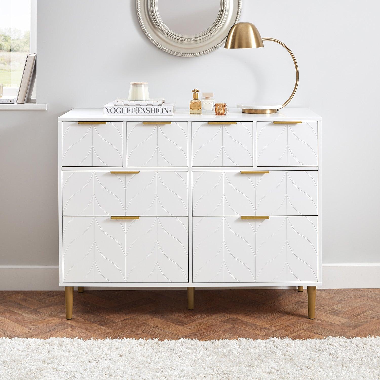 Gloria 3 Piece Bedroom Furniture Set - 4 Over 4 Chest of Drawers - White - Image 10