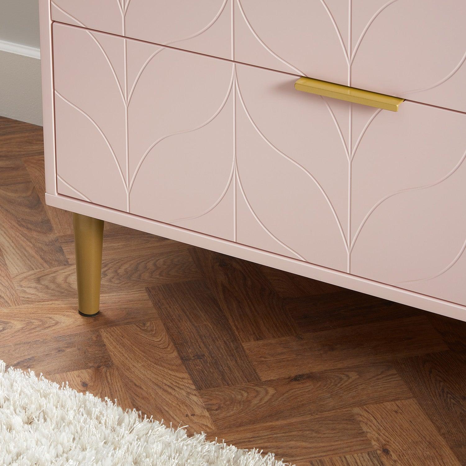 Gloria 4 Piece Bedroom Furniture Set - 3 Drawer Chest of Drawers - Blush Pink - Image 7