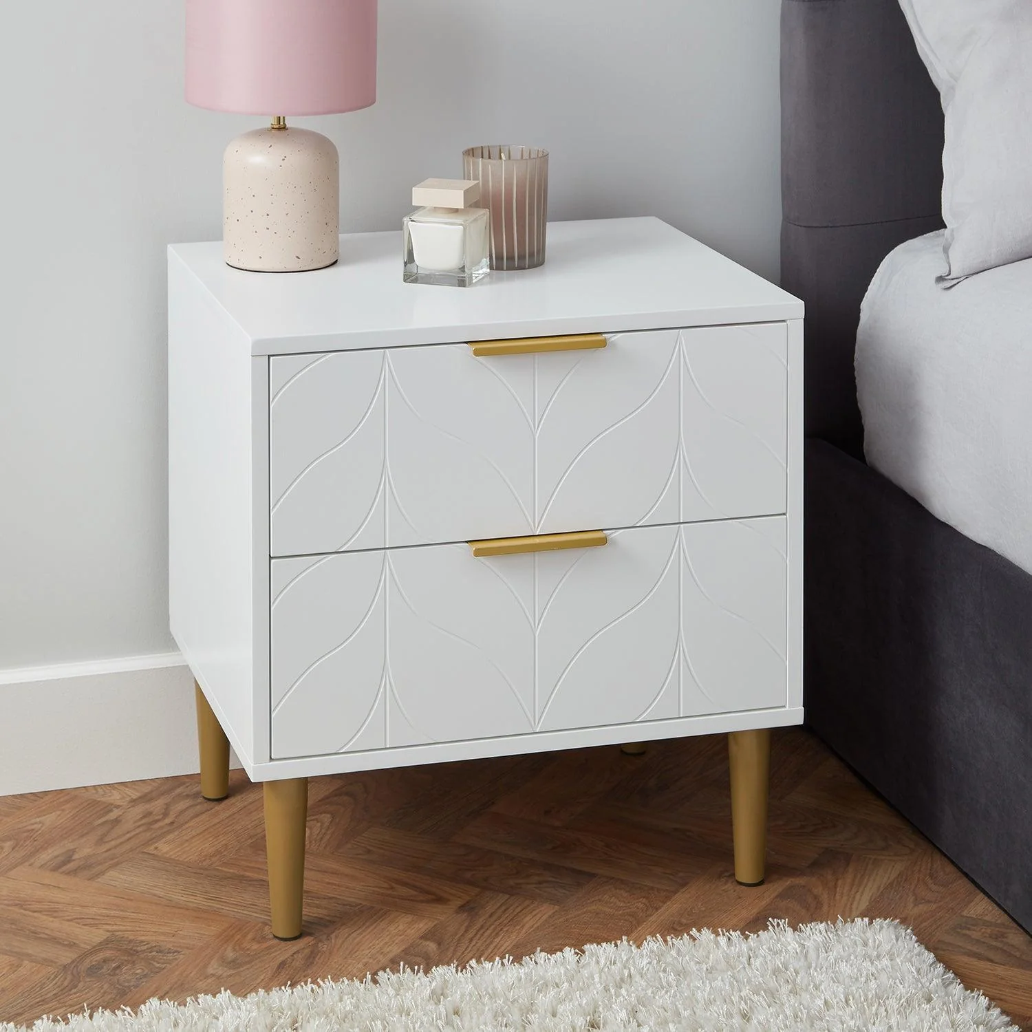 Gloria 4 Piece Bedroom Furniture Set - 3 Drawer Chest of Drawers - White - Image 2