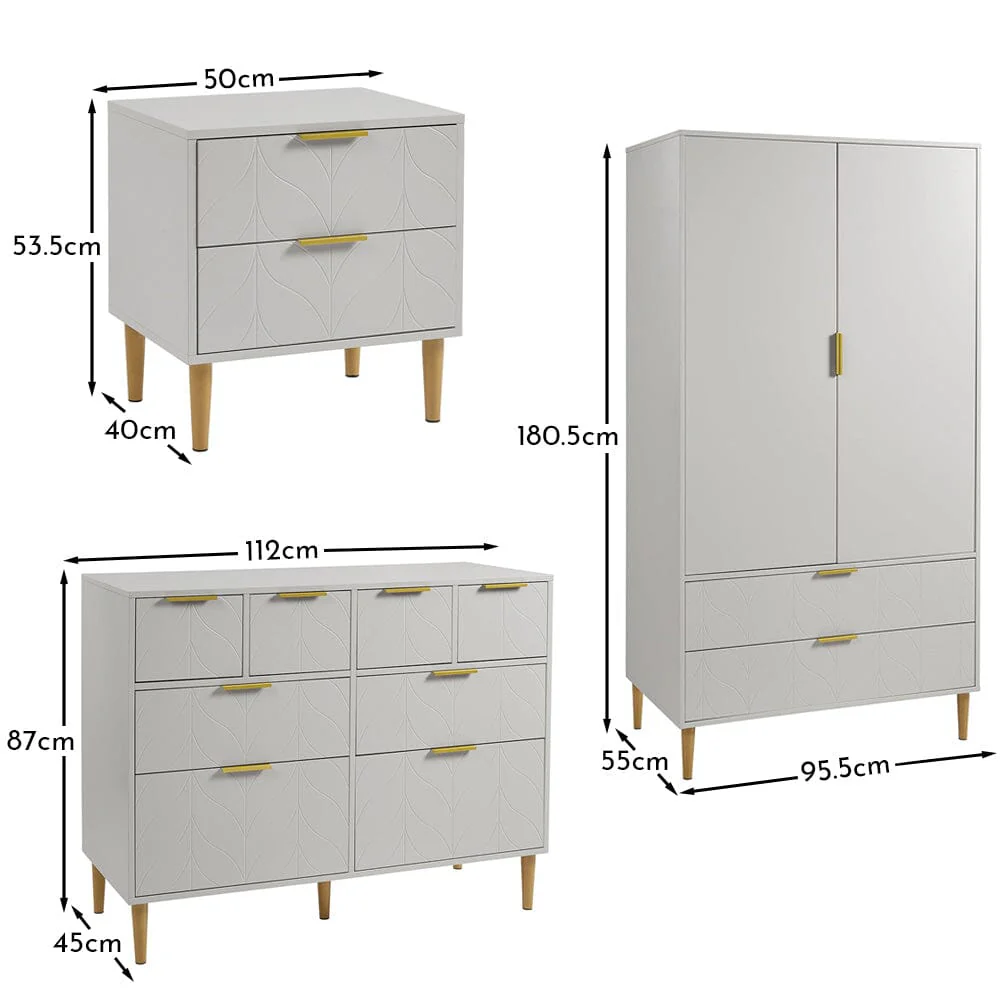 Gloria 3 Piece Bedroom Furniture Set - 4 Over 4 Chest of Drawers - Grey - Image 17