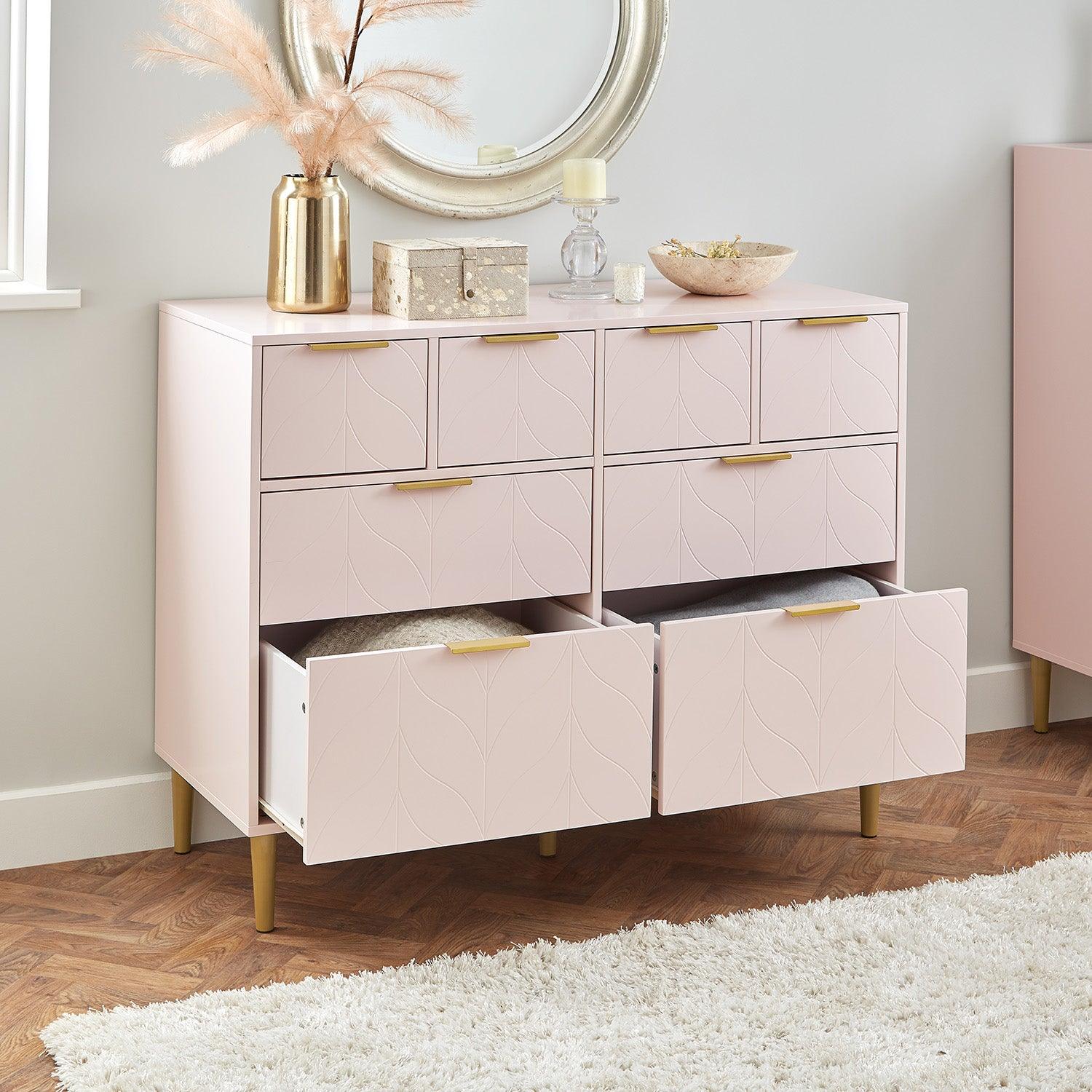 Gloria 4 Piece Bedroom Furniture Set - 4 Over 4 Chest of Drawers - Blush Pink - Image 6