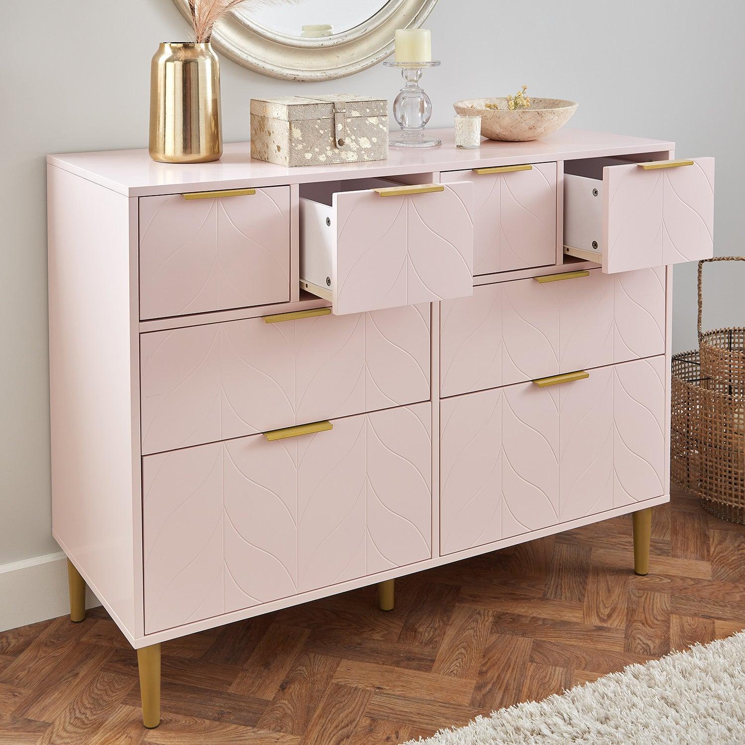 Gloria 8 Drawer Chest of Drawers - Blush Pink & Brass Effect - Image 3