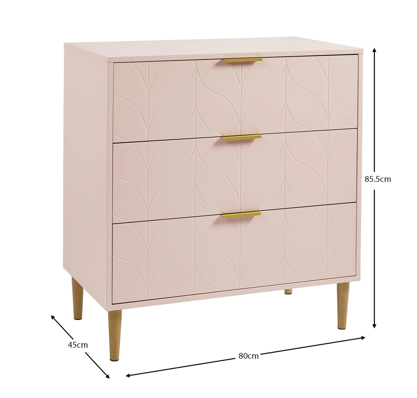 Gloria 3 Drawer Chest of Drawers - Blush Pink & Brass Effect - Image 6