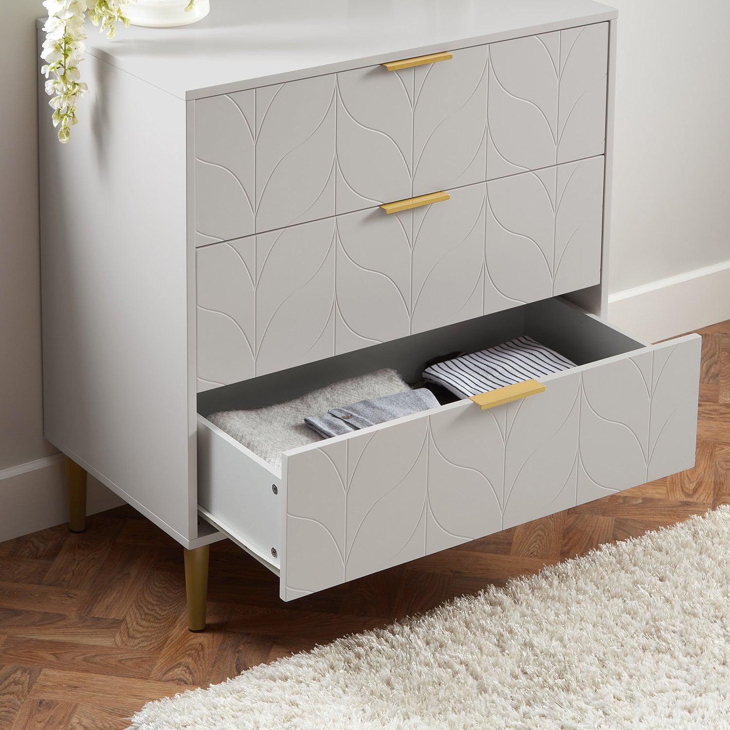 Gloria Wardrobe & Drawers Set - 3 Drawer Chest of Drawers - Grey - Image 10