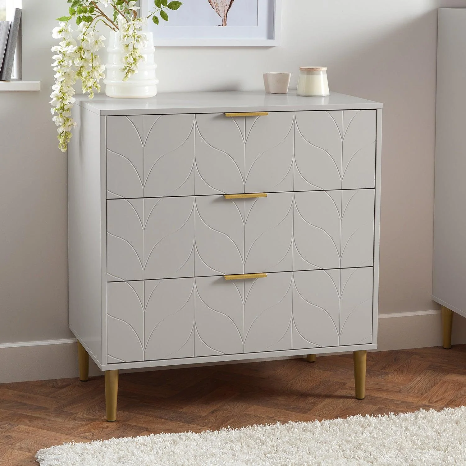 Gloria Wardrobe & Drawers Set - 3 Drawer Chest of Drawers - Grey - Image 11