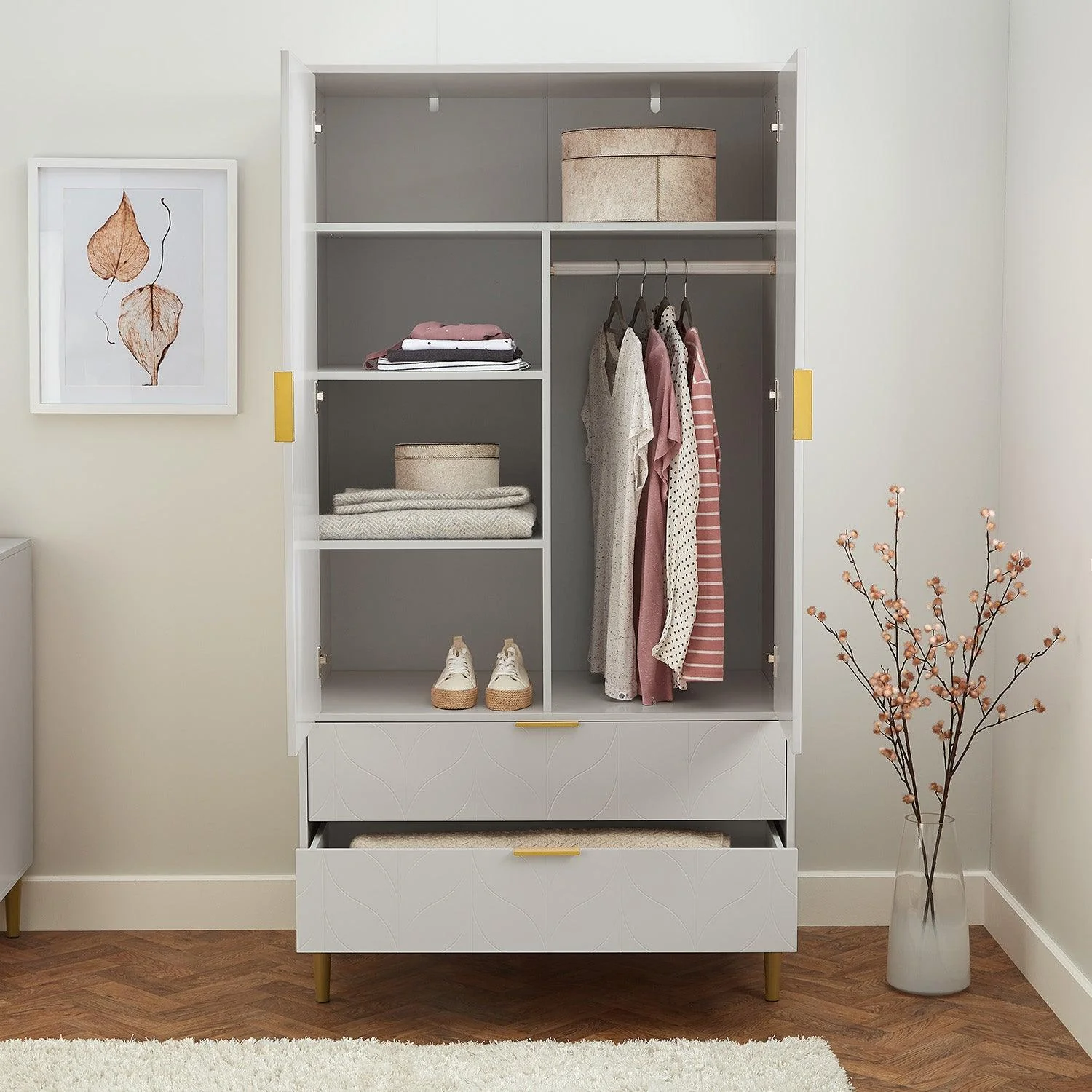 Gloria Wardrobe & Drawers Set - 3 Drawer Chest of Drawers - Grey - Image 17