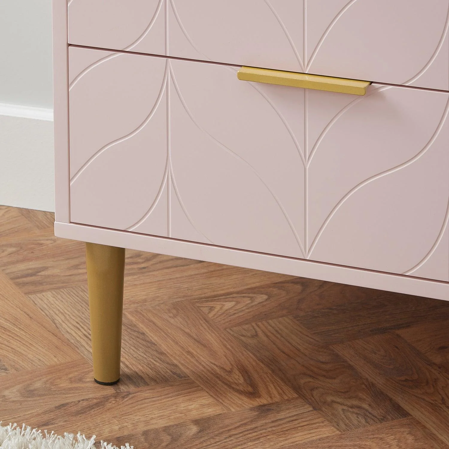 Set-Gloria Bedside Table - 3 Drawer Chest - Tallboy & Wardrobe - Blush Pink - Image 3