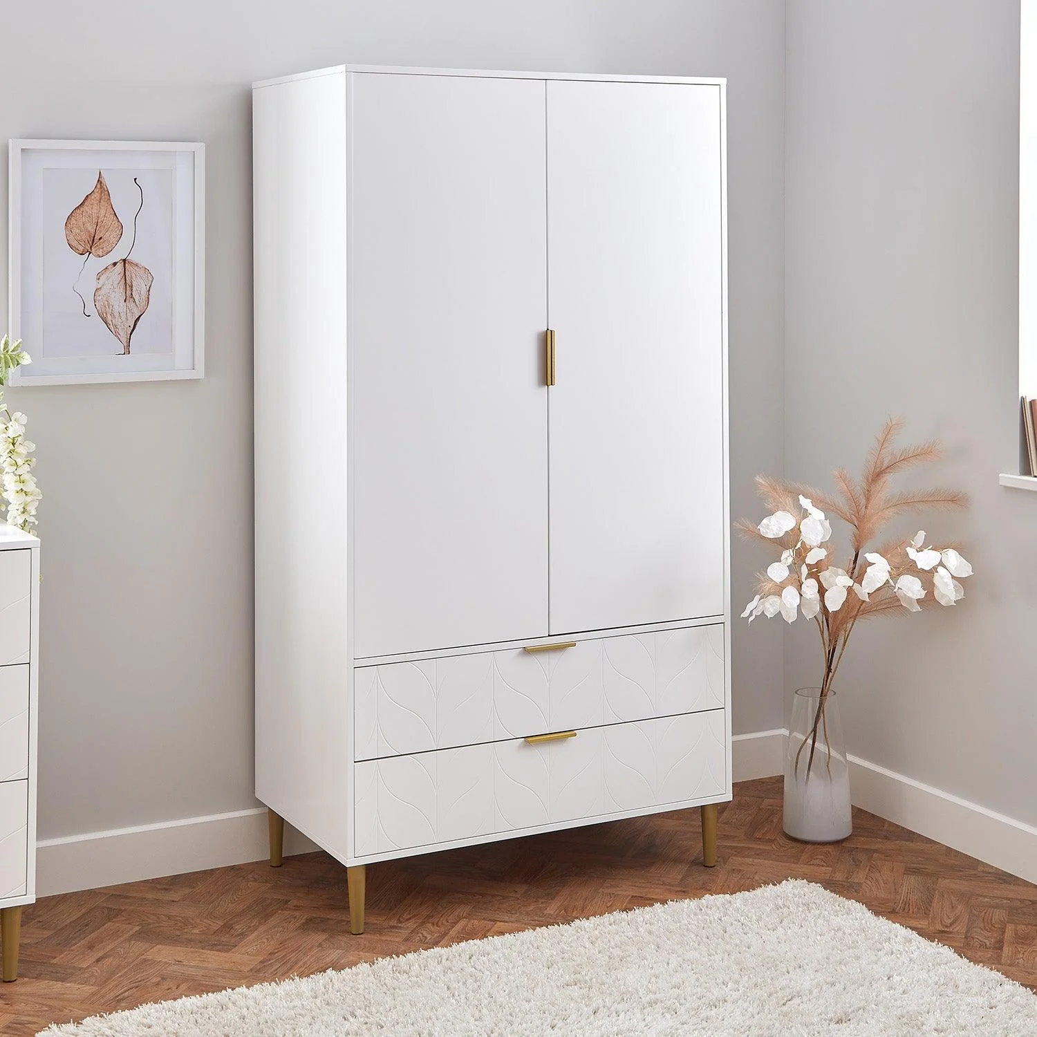 Gloria Wardrobe & Drawers Set - 3 Drawer Chest of Drawers - White - Image 17