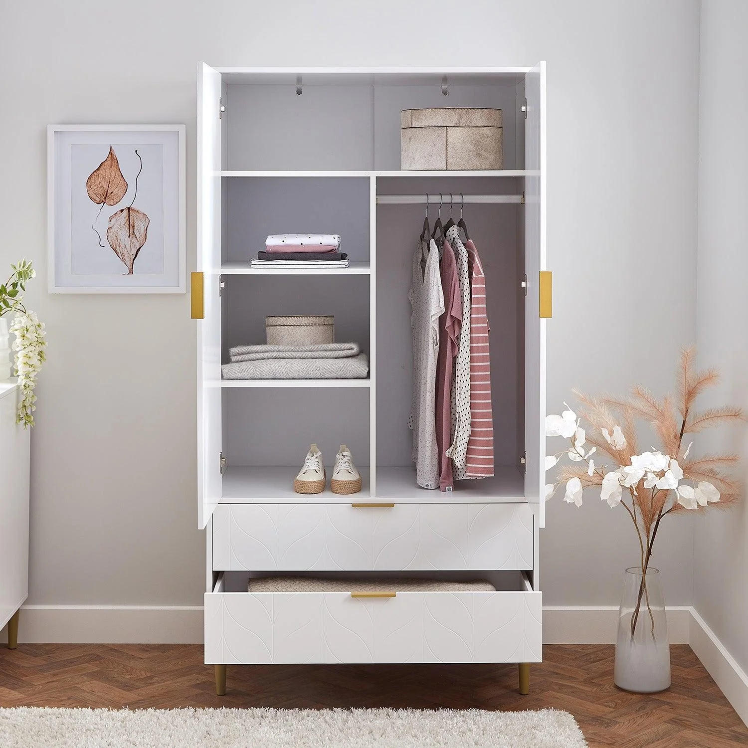 Gloria Wardrobe & Drawers Set - 3 Drawer Chest of Drawers - White - Image 18