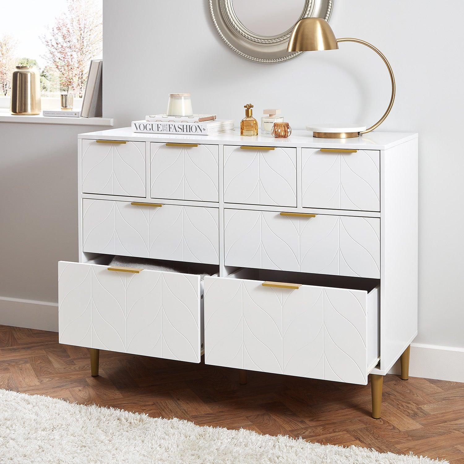 Gloria Wardrobe & Drawers Set - 4 Over 4 Chest of Drawers - White - Image 10