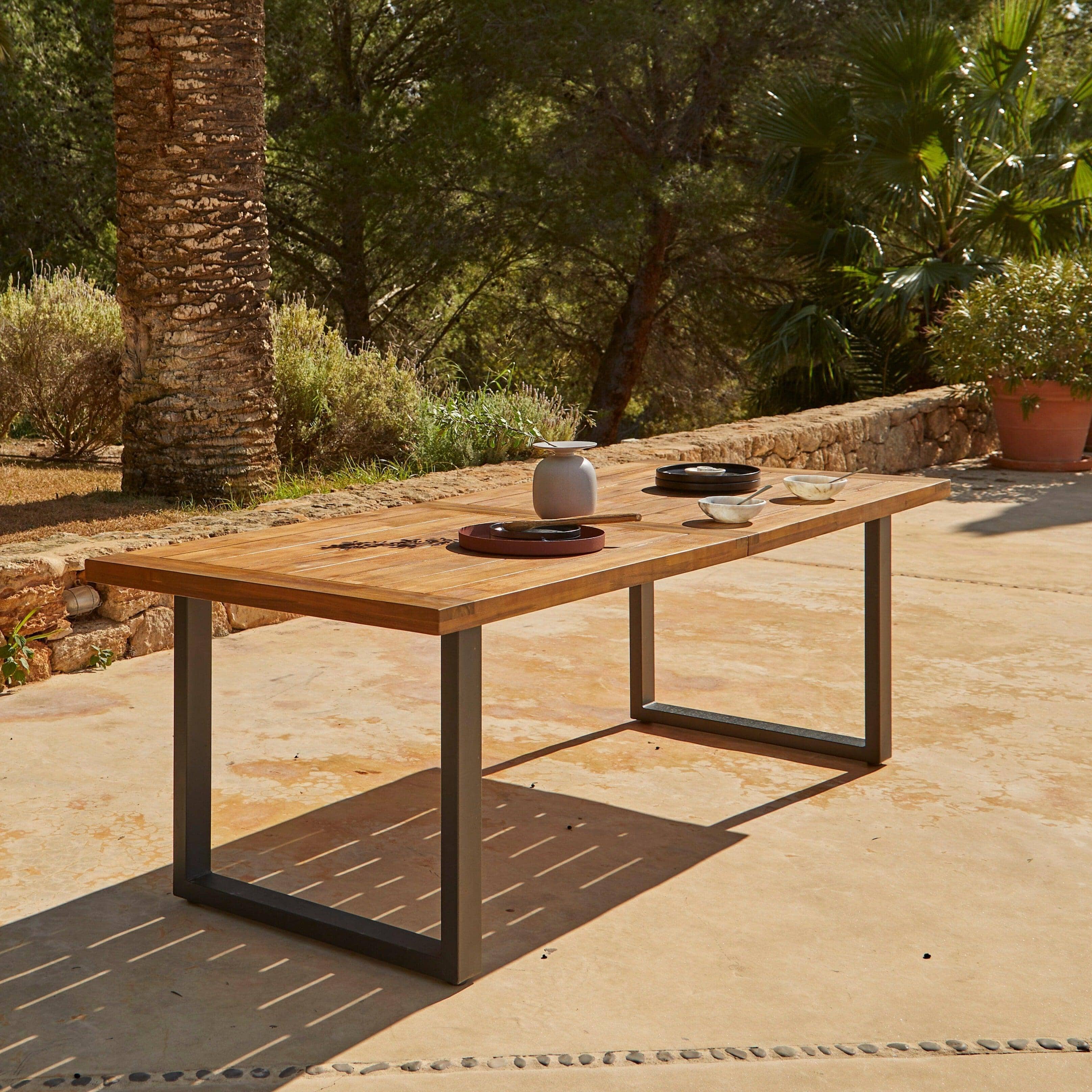 Hali 8 Seater Wooden Outdoor Dining Set with Hali Green Chairs - 235cm - Image 3