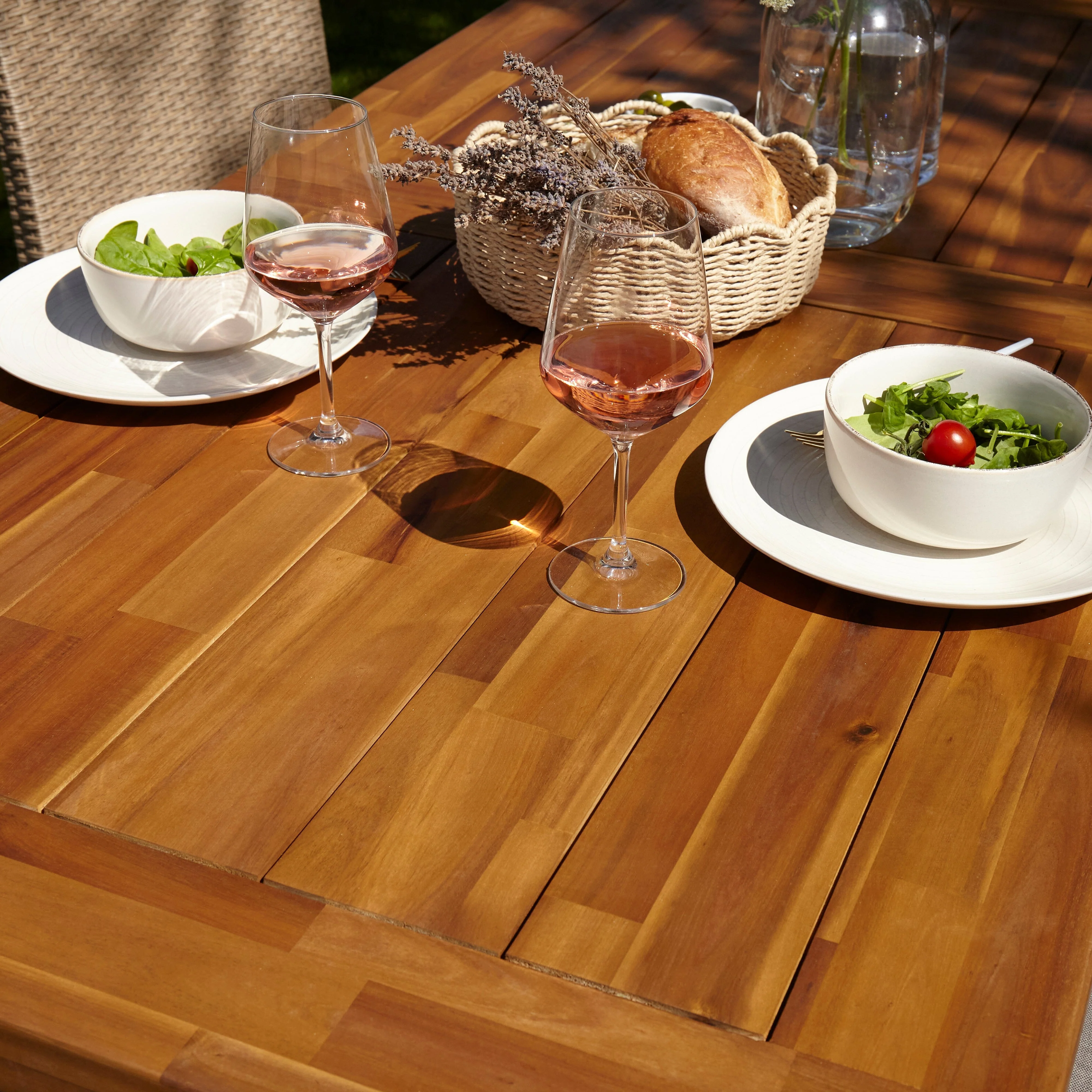 Hali 6 Seater Wooden Outdoor Dining Set with Hali Pink Chairs & Cream LED Premium Cantilever Parasol - 175cm - Image 8
