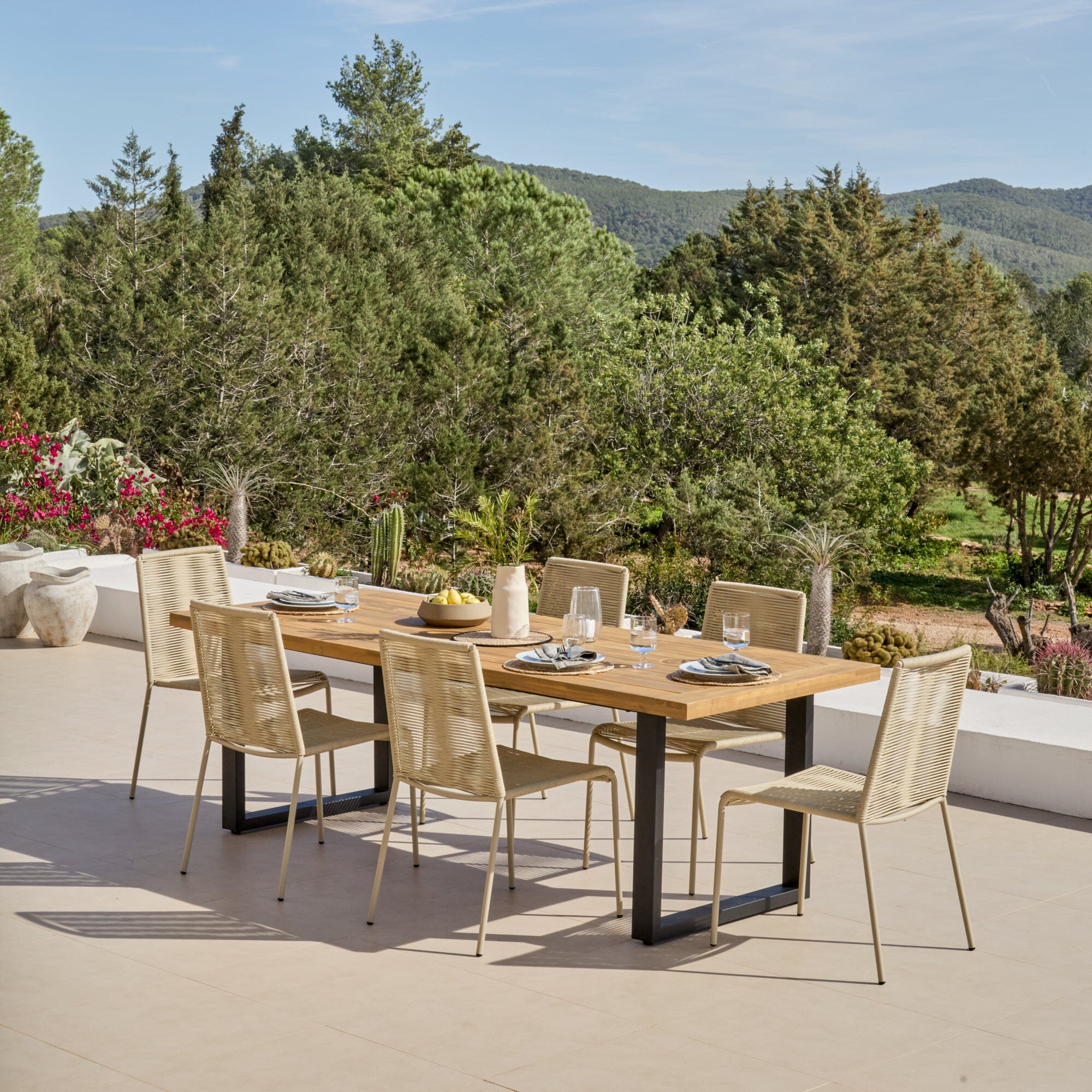 Hali 6 Seater Wooden Garden Dining Set with Ryder Clay Chairs - 175cm