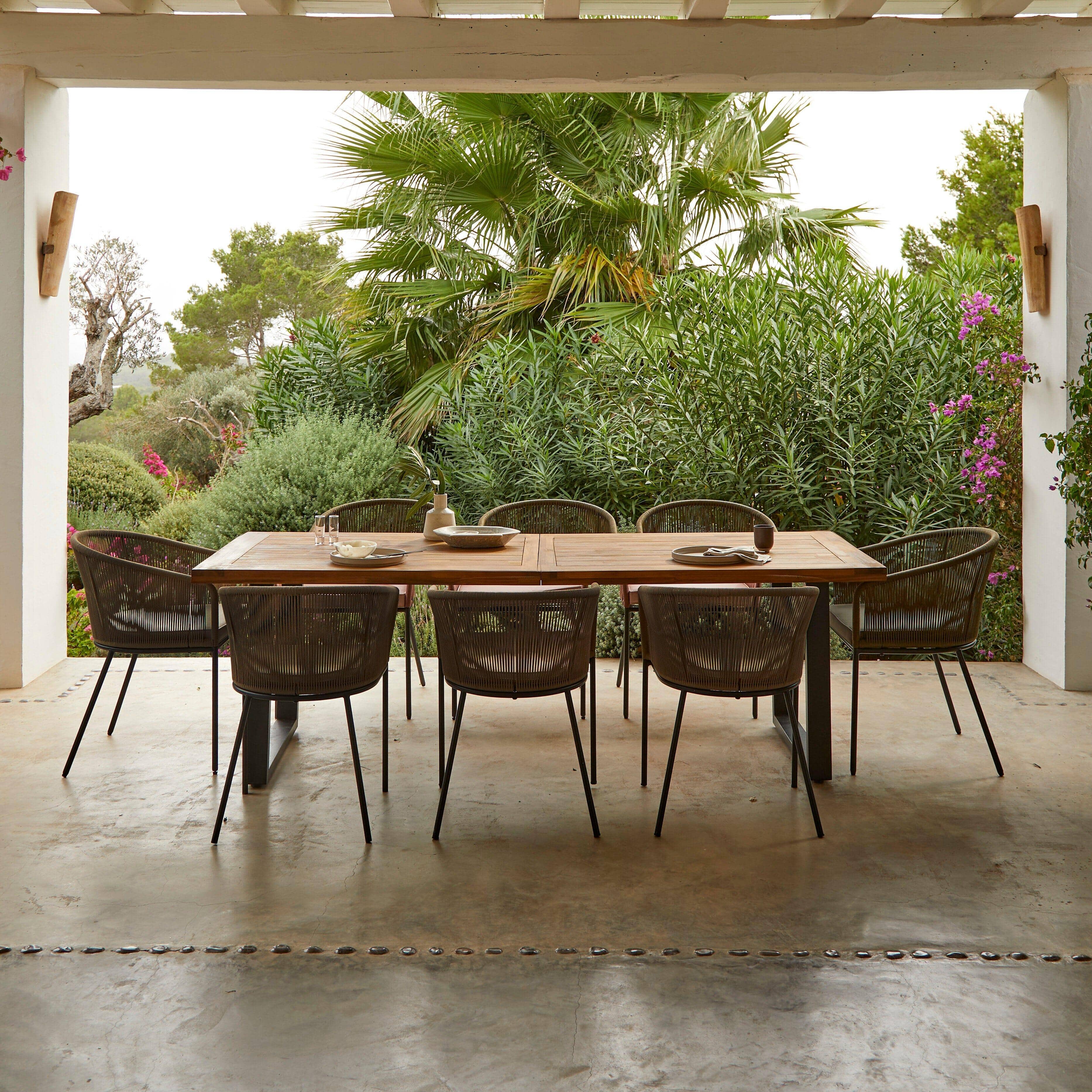 Hali 8 Seater Wooden Outdoor Dining Set with Hali Green Chairs & Grey Lean Over Parasol - 235cm - Image 2