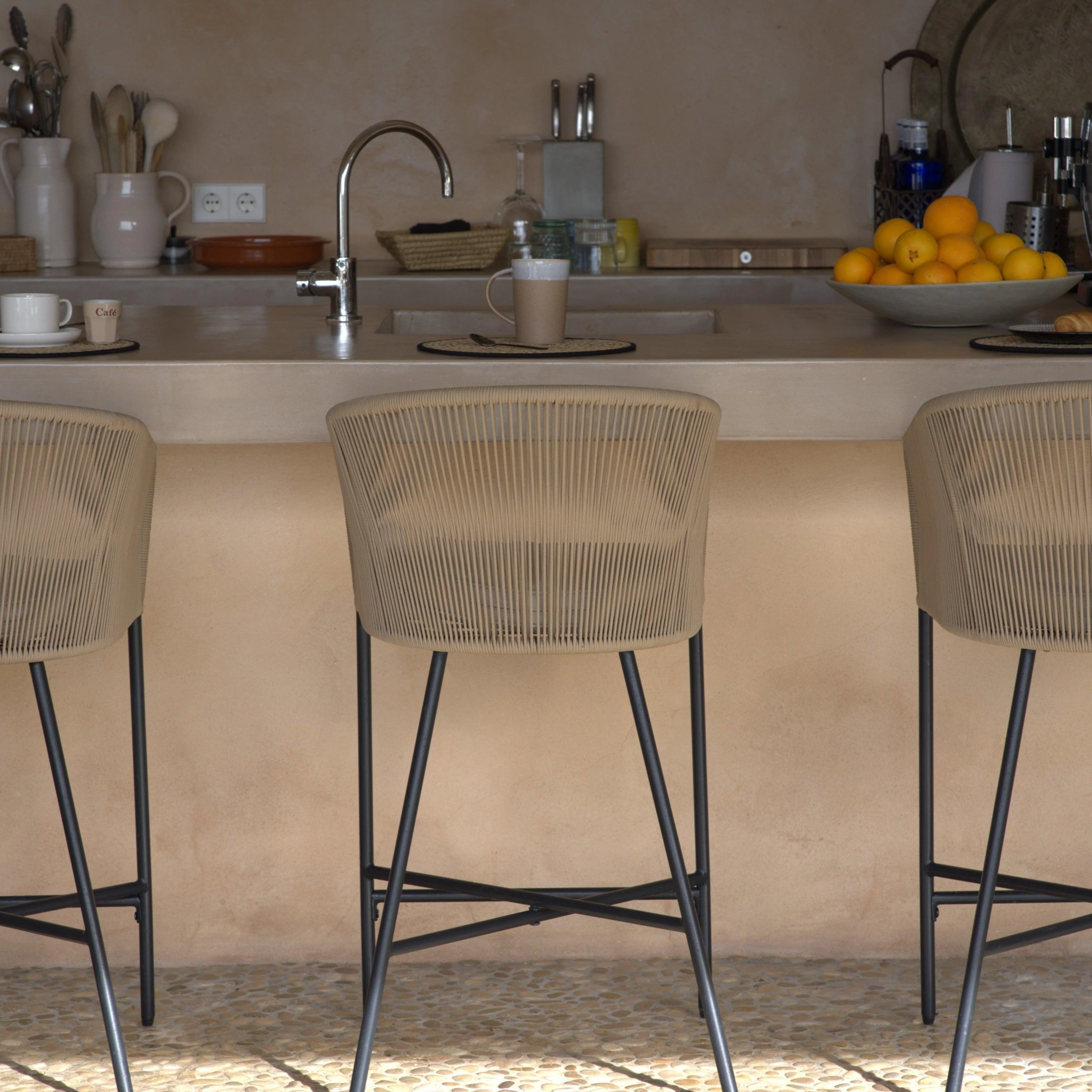 Hali Natural Rope Garden Bar Stool with Cushion - Set of 4 - Image 3
