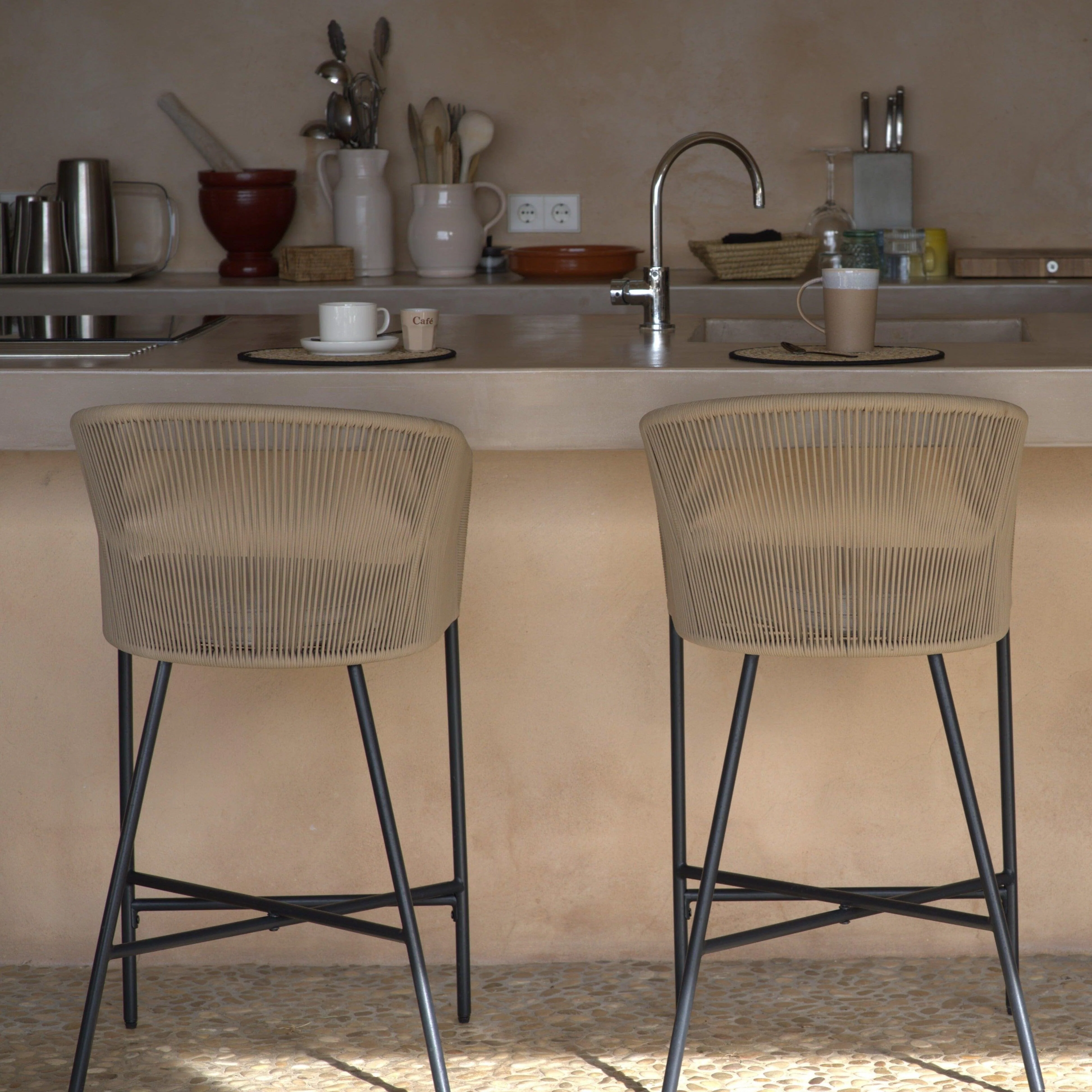 Hali Natural Rope Garden Bar Stool with Cushion - Set of 4 - Image 8