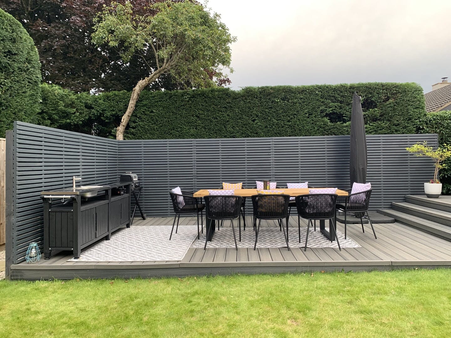Hali 8 Seater Wooden Outdoor Dining Set with Hali Black Chairs - 235cm - Image 5