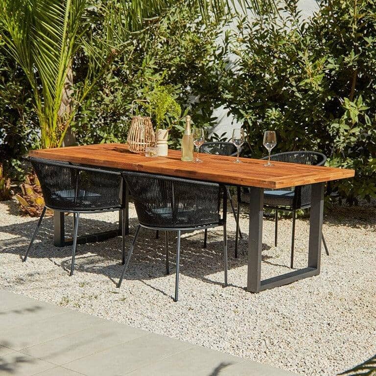 Hali 4 Seater Wooden Outdoor Dining Set with Hali Black Chairs & Cream LED Premium Cantilever Parasol - 175cm - Image 2