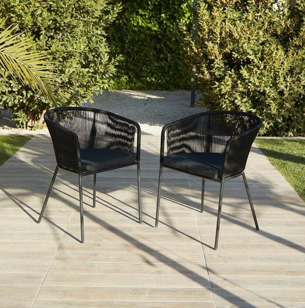 Hali 6 Seater Wooden Outdoor Dining Set with Hali Black Chairs & Cream LED Premium Cantilever Parasol - 175cm - Image 5