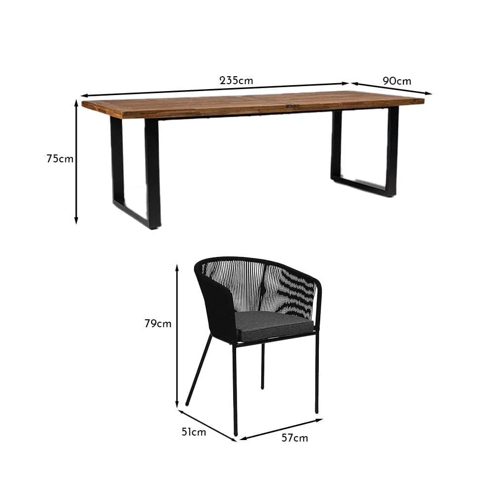 Hali 8 Seater Wooden Outdoor Dining Set with Hali Black Chairs & Cream LED Premium Cantilever Parasol - 235cm - Image 15