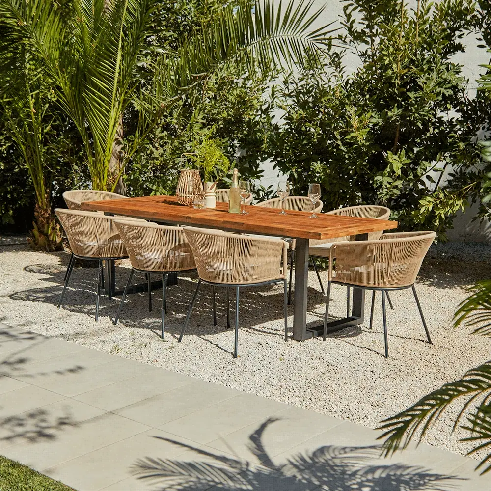 Hali 4 Seater Wooden Outdoor Dining Set with Hali Natural Chairs & Cream Led Premium Cantilever Parasol - 175cm - Image 5
