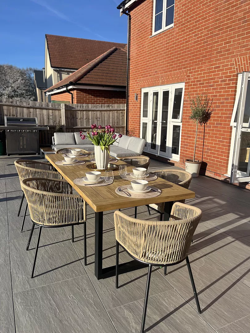 Hali 6 Seater Wooden Outdoor Dining Set with Hali Natural Chairs - 235cm - Image 6
