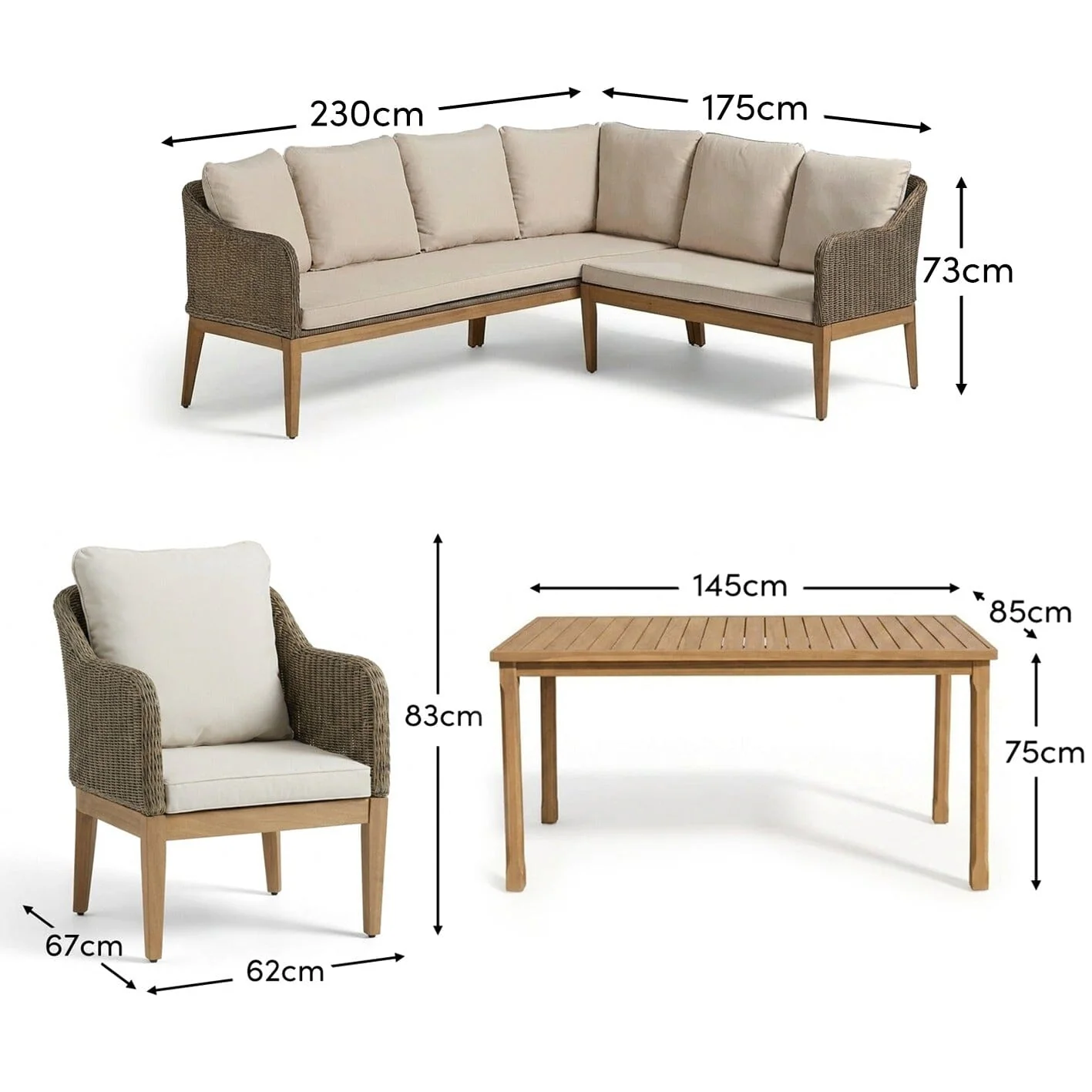 Harlyn 6 Seater Wooden Garden Dining Set with Corner Sofa & 2 Harlyn Dining Armchairs - Image 15