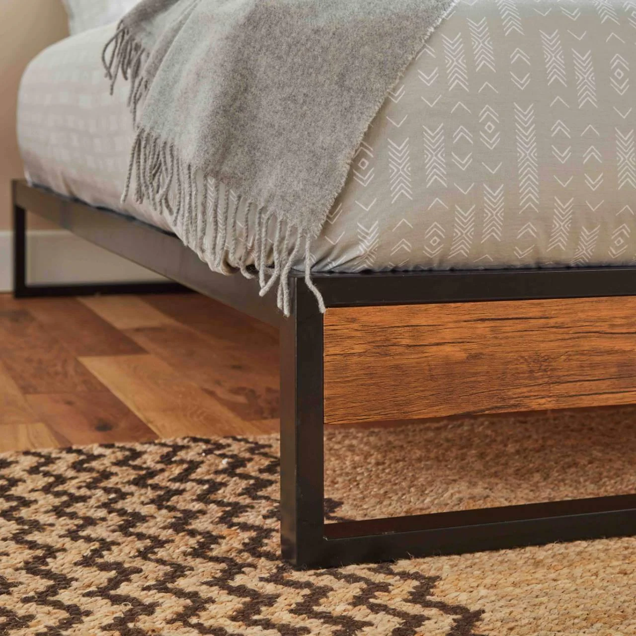 Heeley Double Platform Bed - Black Metal & Wood Effect - Image 5
