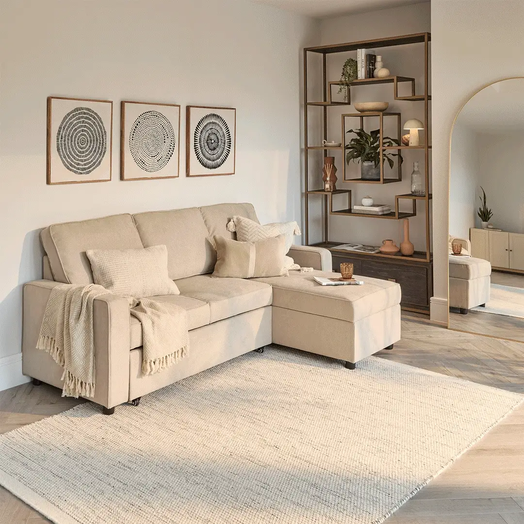 Hugo Corner Sofa Bed with Storage - Taupe  