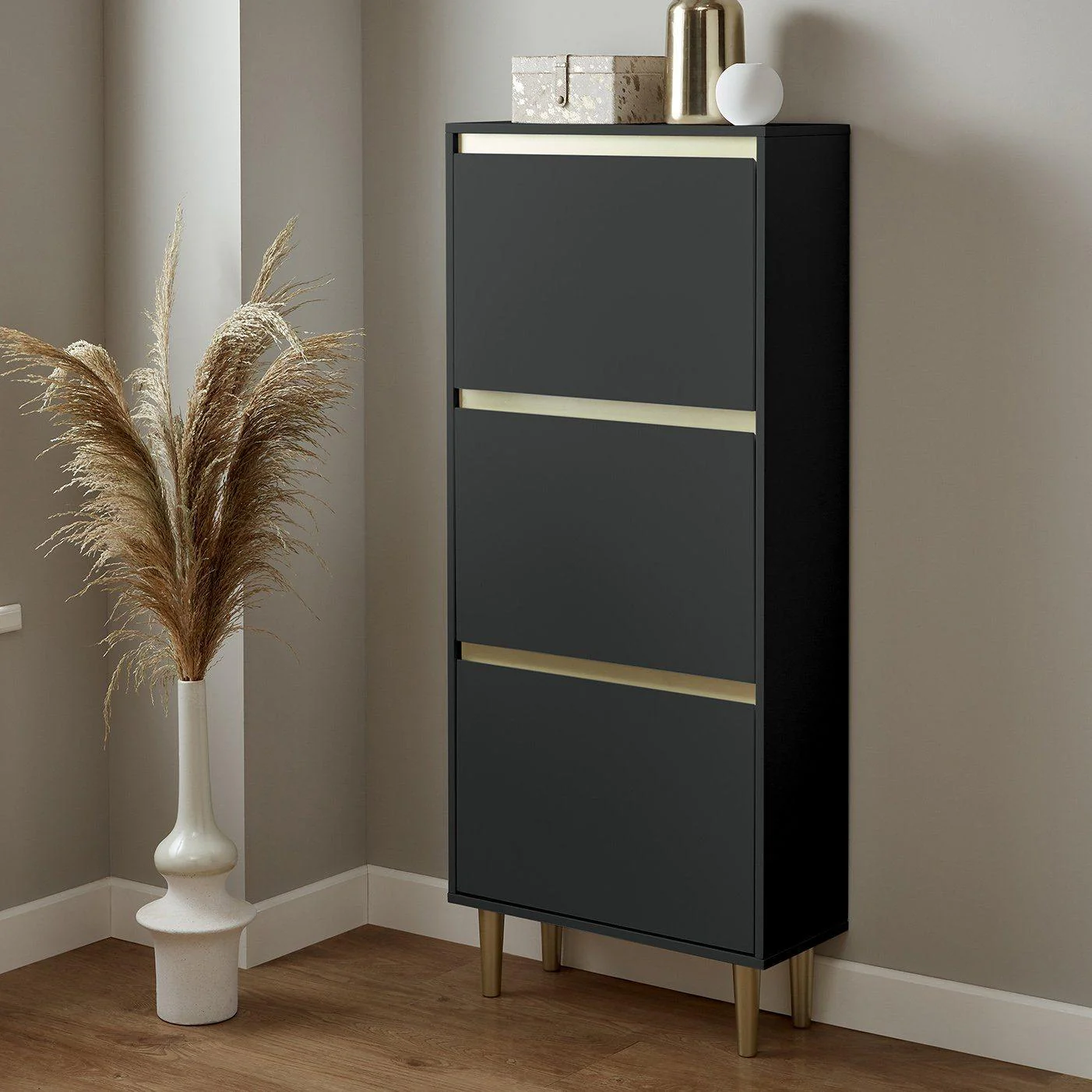 Iliana Shoe Cabinet - 3 Door - Charcoal Grey