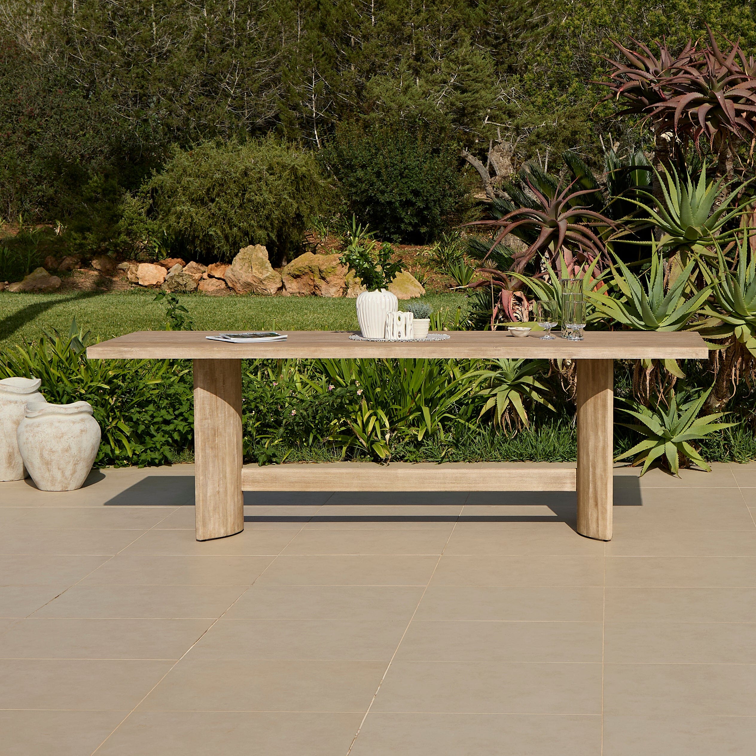 Imani 8 Seater Wooden Garden Dining Table - Light Brush Acacia - Image 4