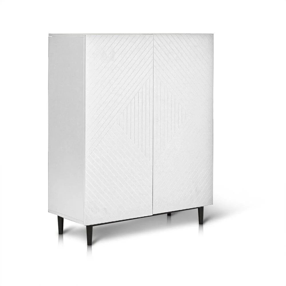 Jack Geometric Small Shoe Cabinet - 2 Door - White - Image 3
