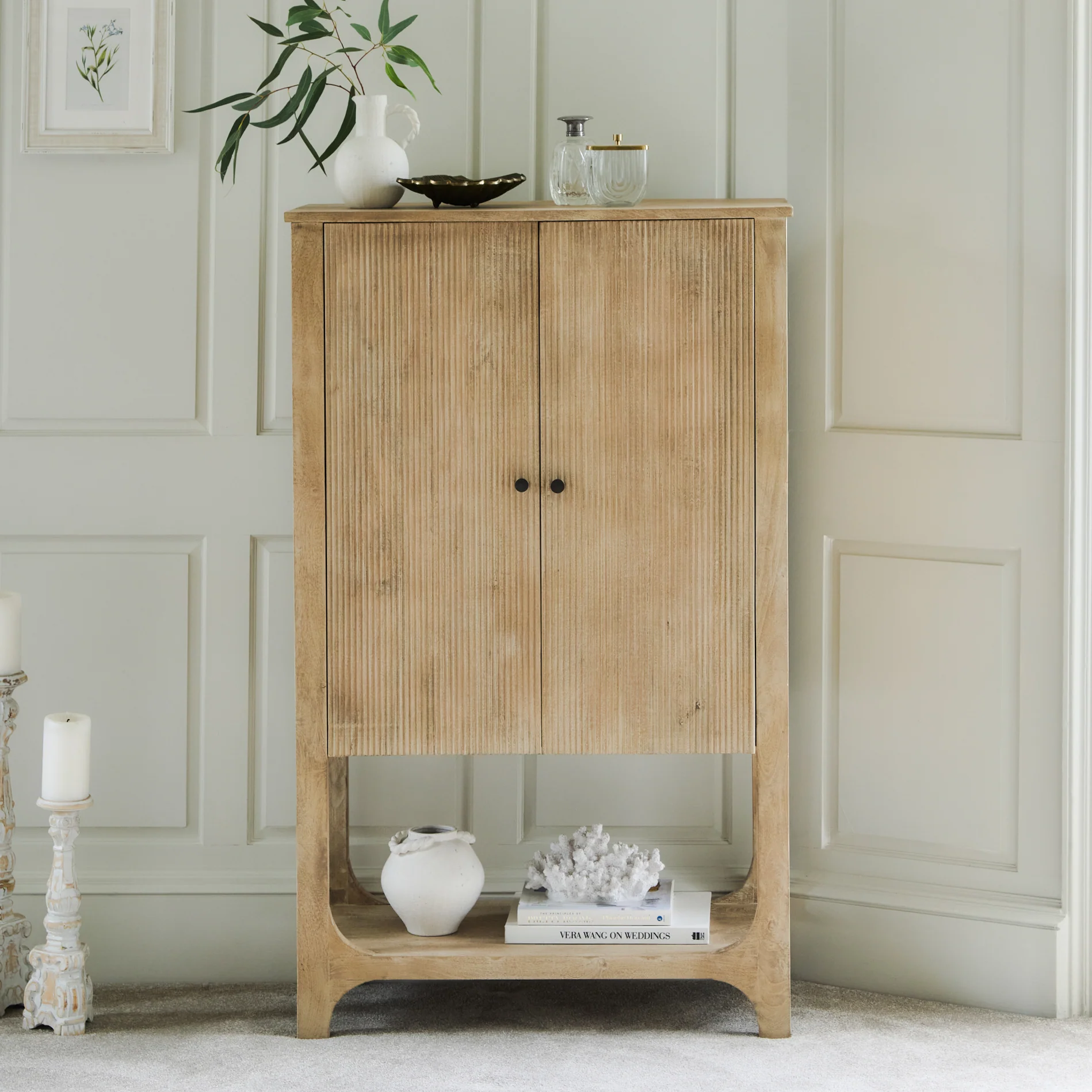 Jade 2 Door Tall Cabinet - Chalked Mango Wood