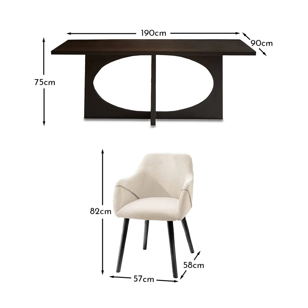Jade Jet Black Rectangular Acacia Dining Table Set - 6 Seater - Freya Boucle Armchairs with Black Legs - Image 11
