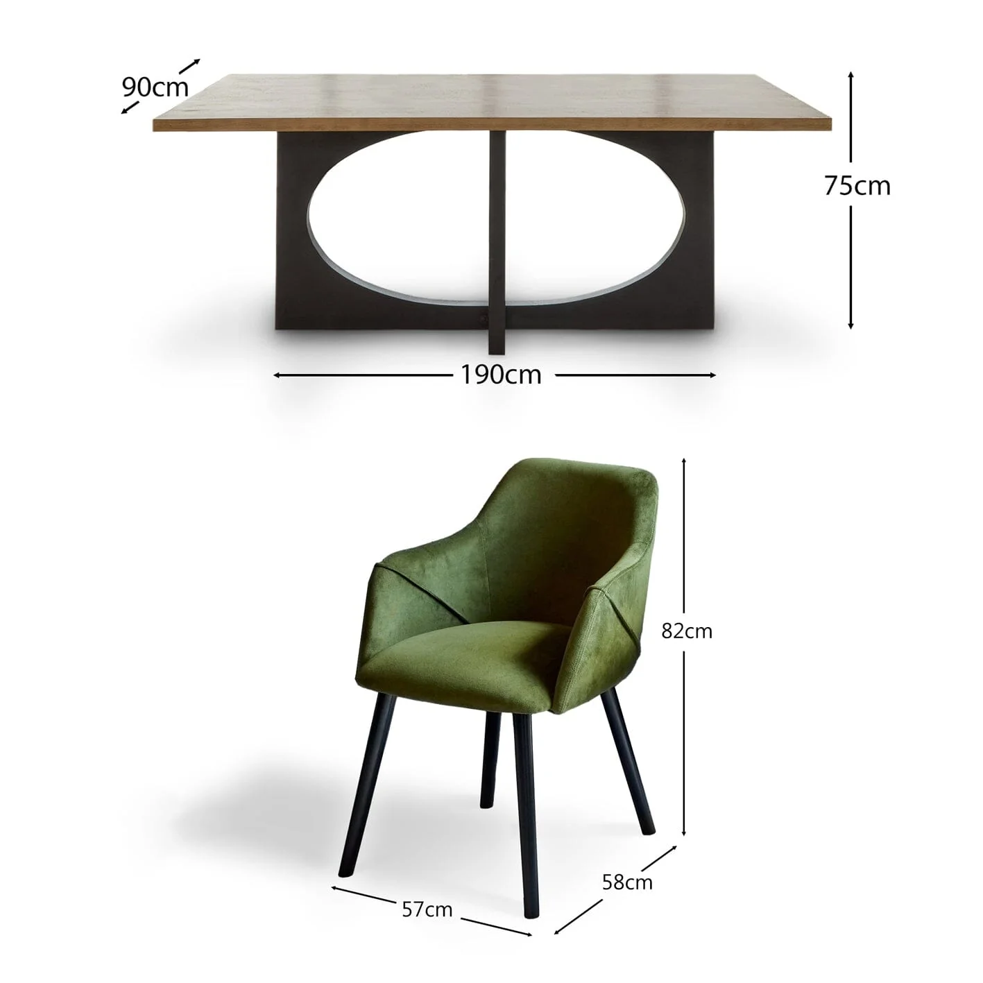 Jade Mango Wood Rectangular Dining Table Set - 6 Seater - Freya Fern Green Armchairs with Black Legs - Image 12