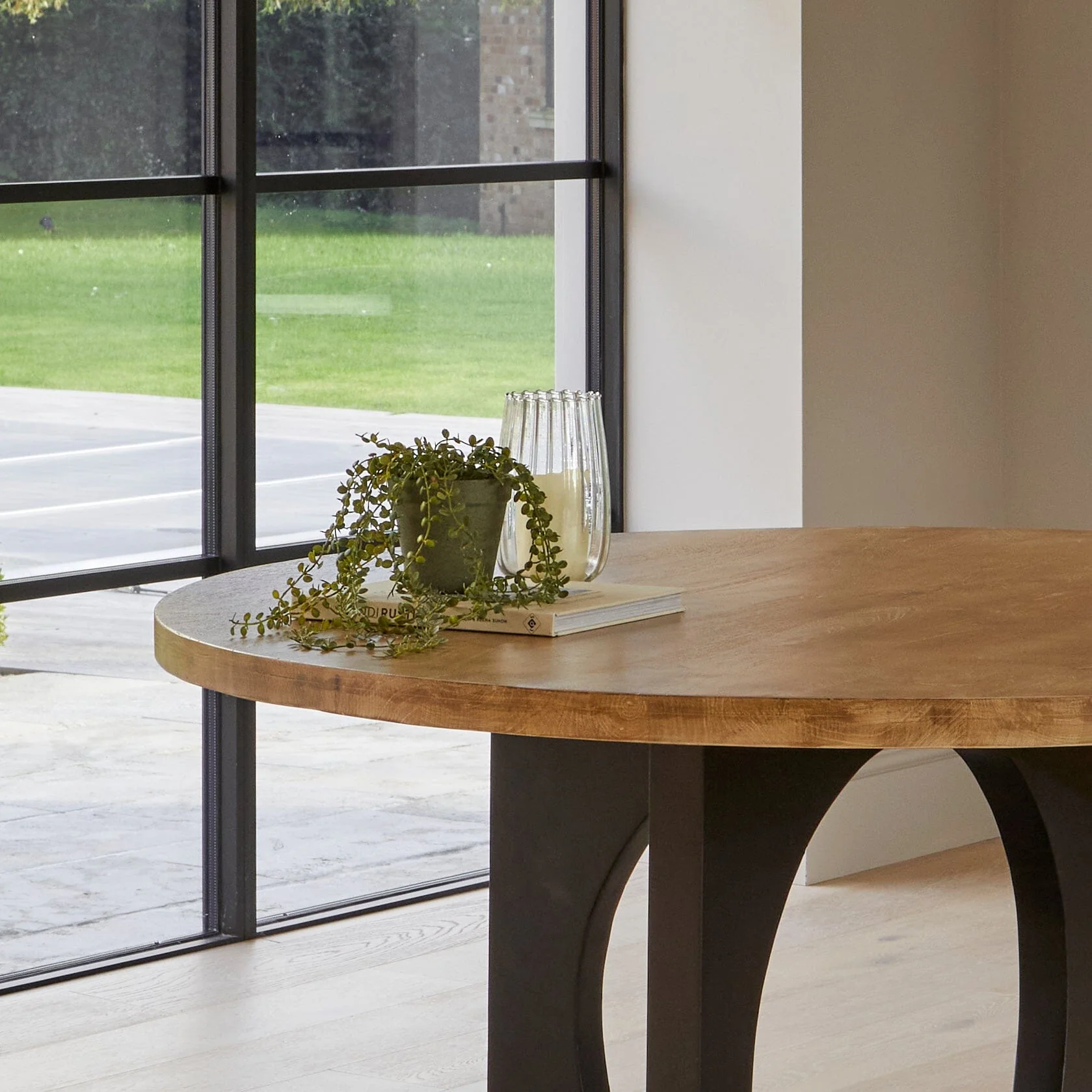 Jade Mango Wood Round Dining Table Set - 4 Seater - Freya Fern Green Armchairs with Black Legs - Image 4