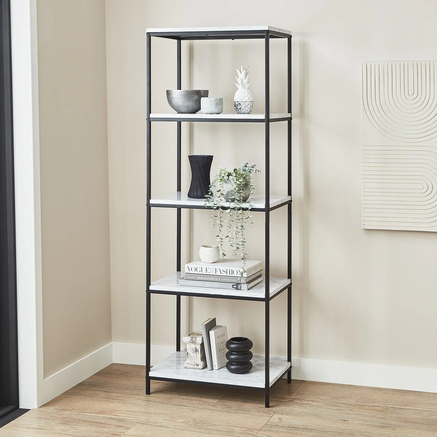 Jay Marble and Black Tall Bookcase