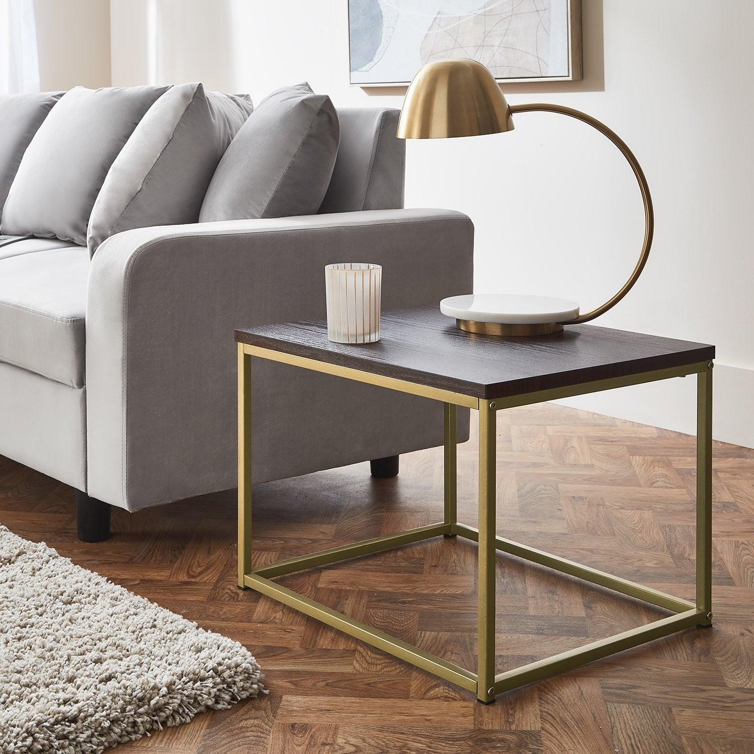 Jay Walnut Coffee Table Set - Gold Frame - Image 3