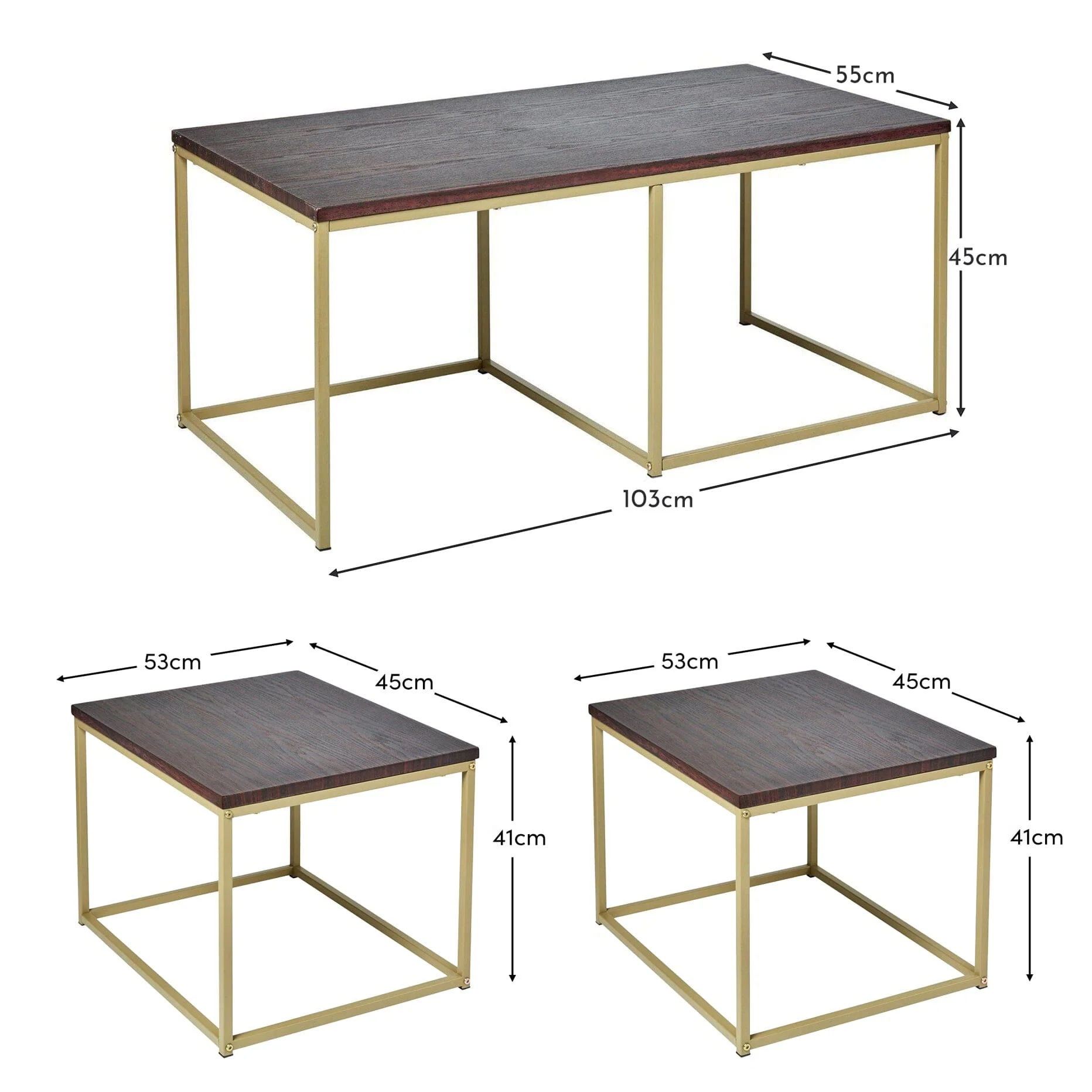 Jay Walnut Coffee Table Set - Gold Frame - Image 7