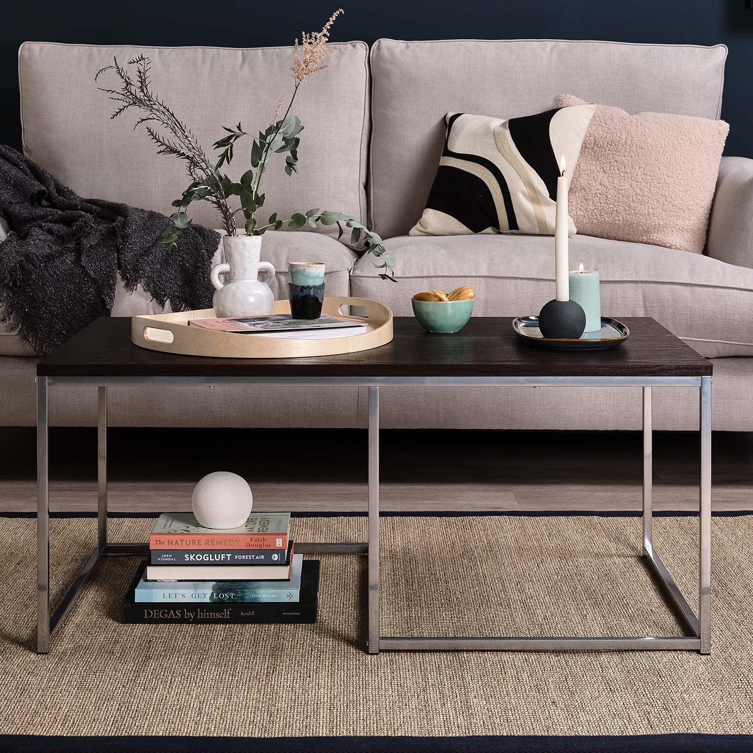 Jay Walnut Coffee Table - Chrome Frame - Image 3