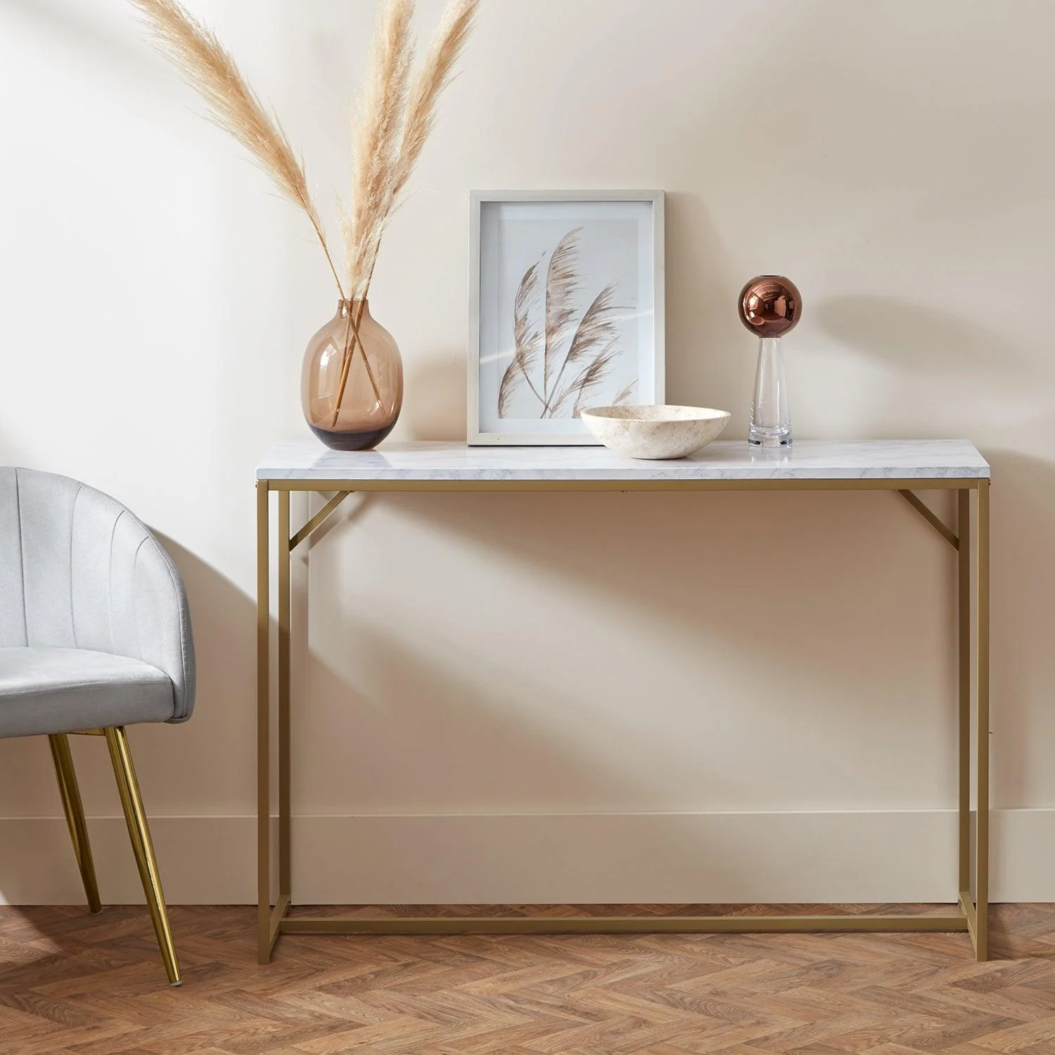 Jay Marble Effect Console Table - Gold Legs
