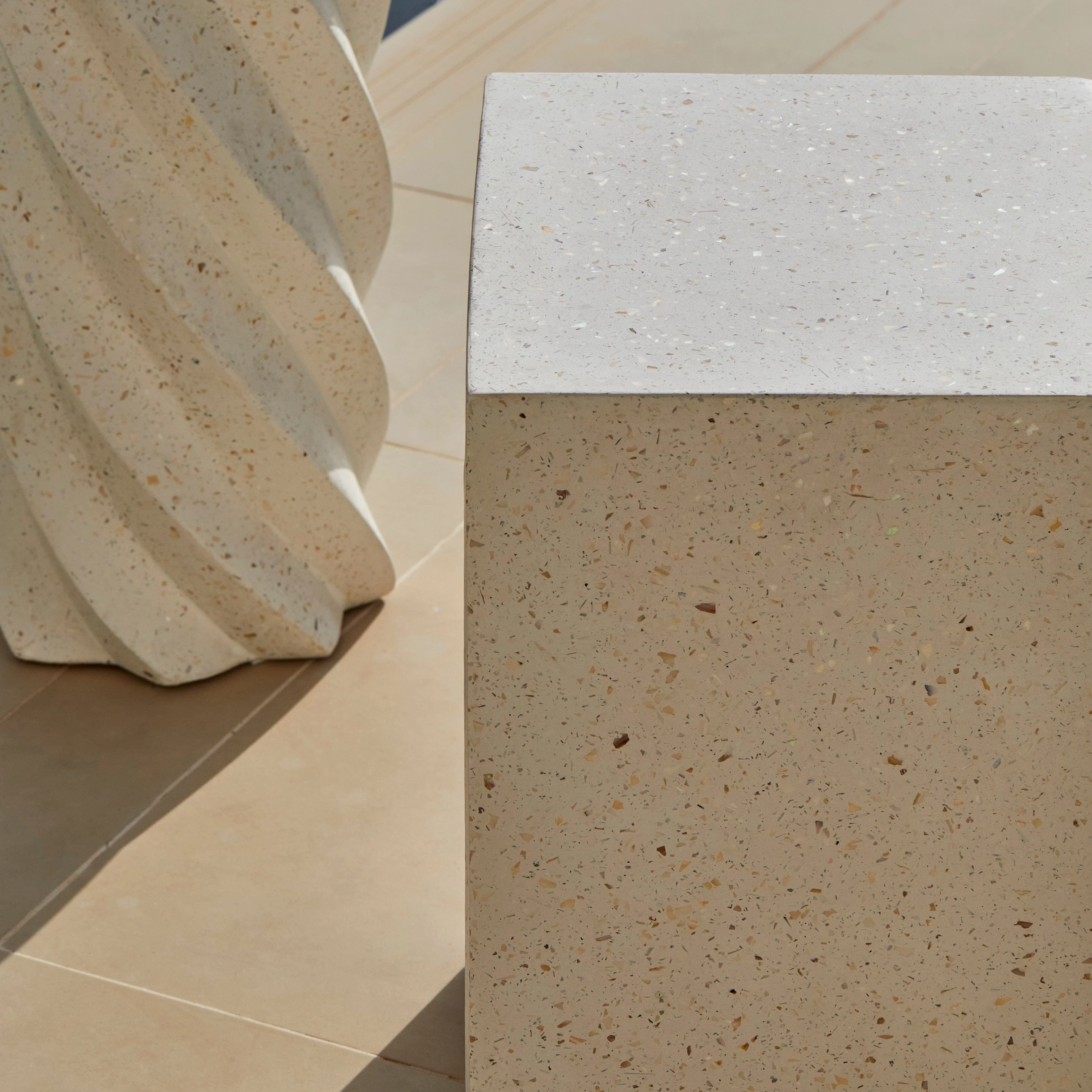 Karasi Concrete Rectangular Garden Side Table - Pearl Terrazzo - Image 5