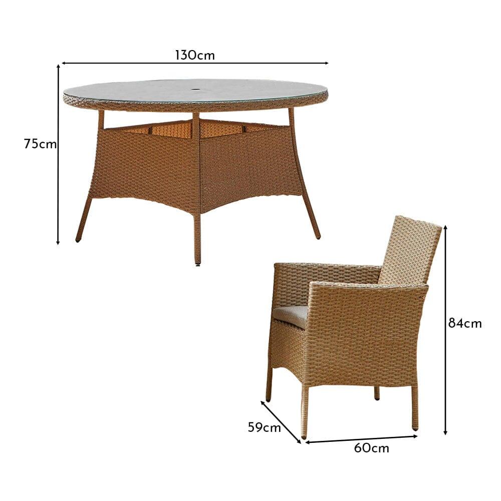 Kemble 6 Seater Rattan Round Garden Dining Table Set - Natural Brown - Image 14