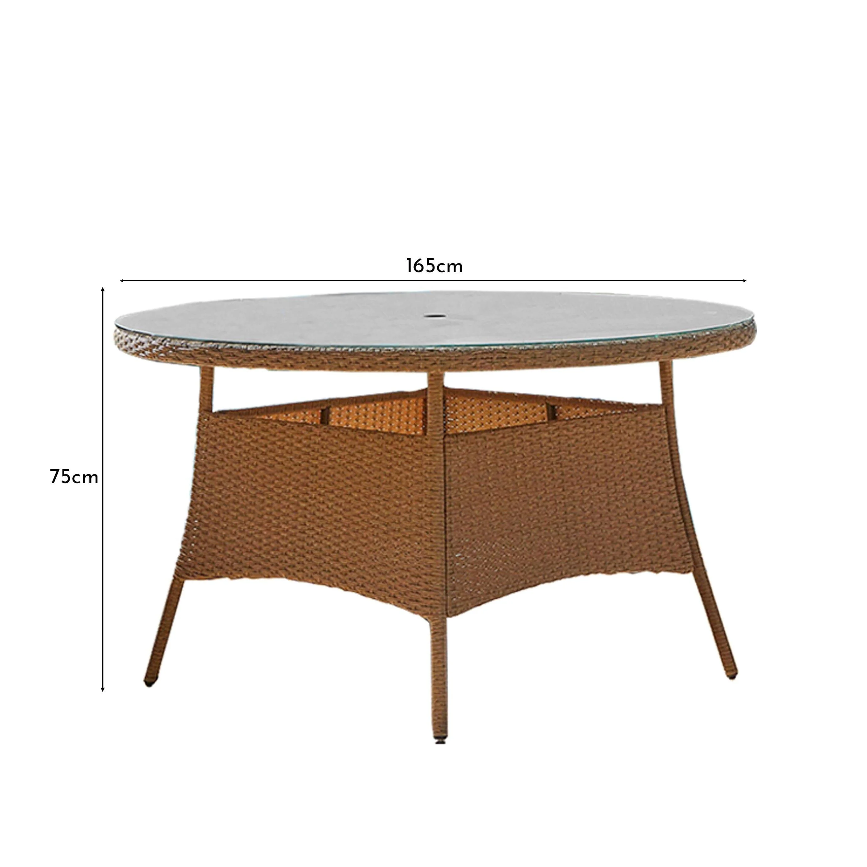 Kemble 8 Seater Garden Round Dining Table - Natural Brown - Image 9