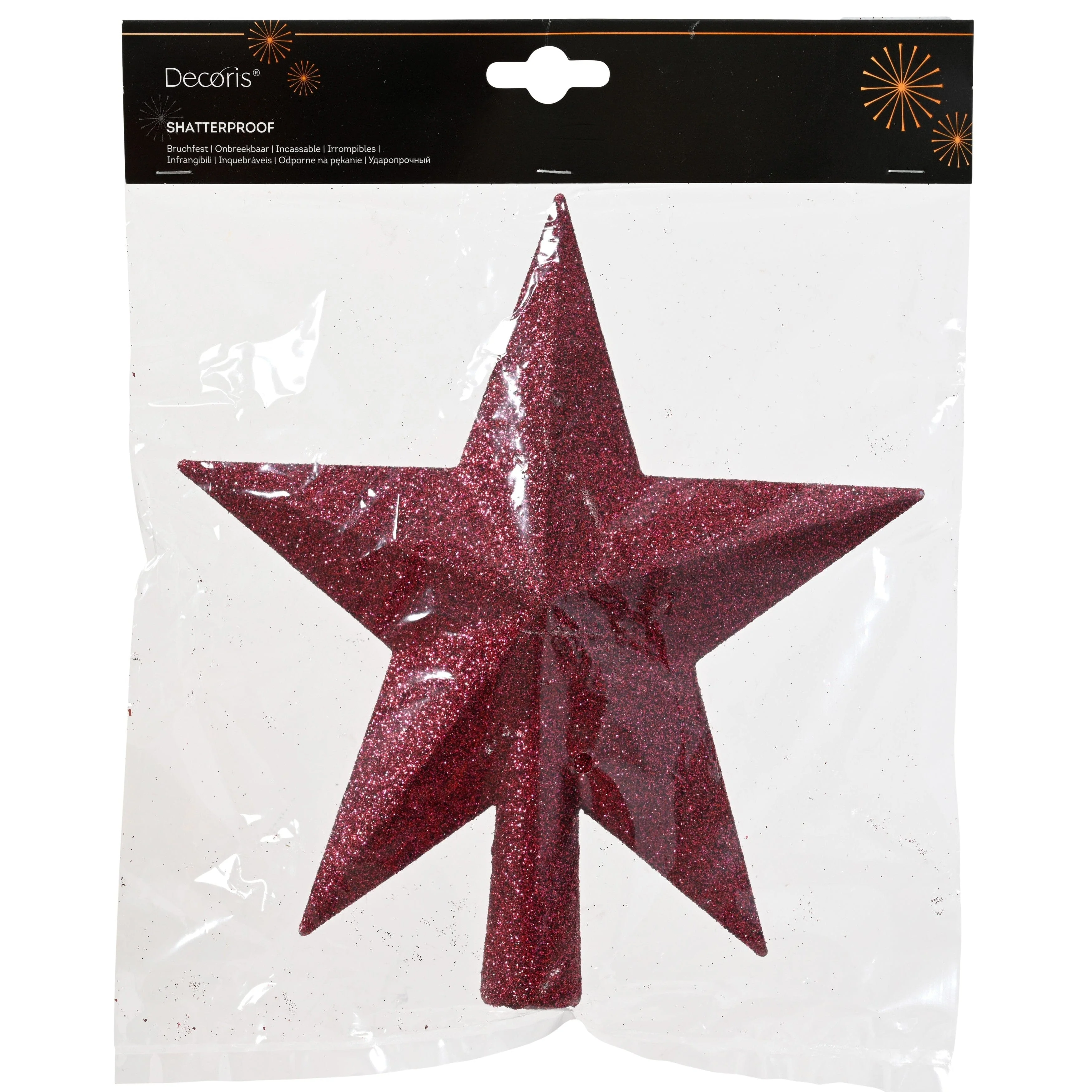 Lasele Shatterproof 19cm Star Tree Topper - Festive Pink Glitter