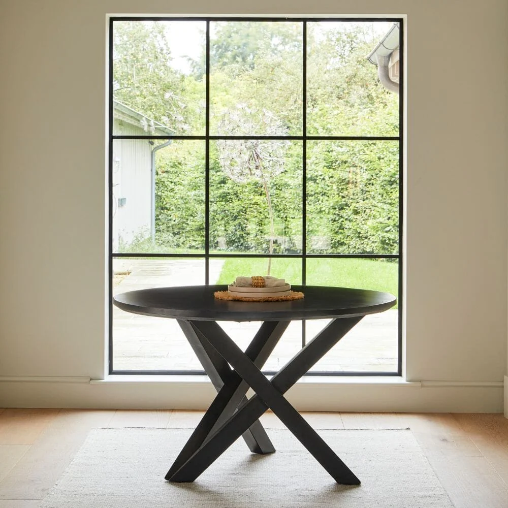 Levi Black Round Dining Table Set - 4 Seater - Freya Fern Green Dining Chairs with Black Legs - Image 2