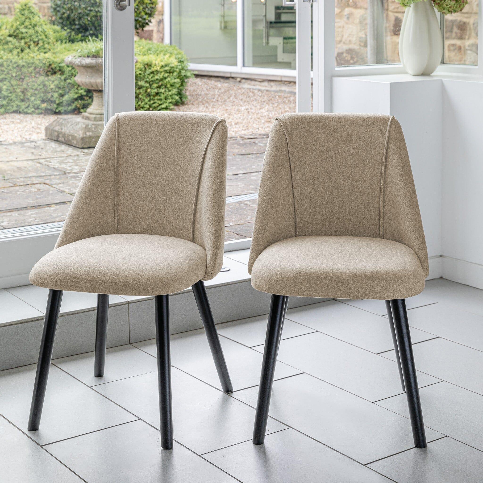 Amelia Black Extendable Dining Table Set - 6 Seater - Freya Sand Dining Chairs - Black Legs - Image 2